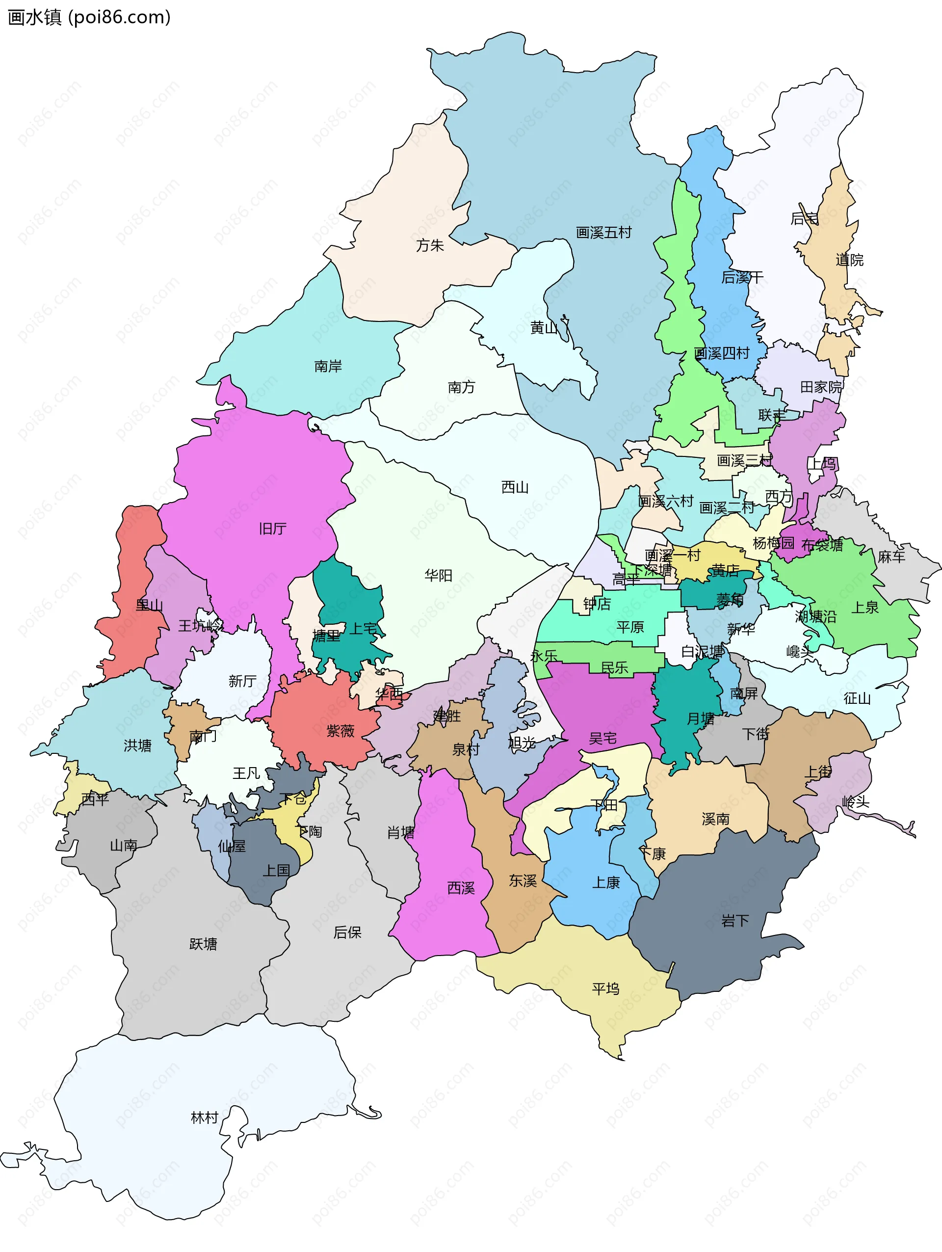 画水镇边界地图(五级行政区划)