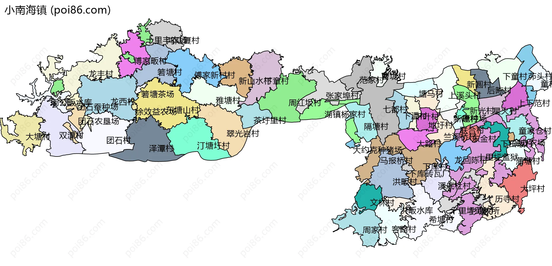 小南海镇边界地图(五级行政区划)