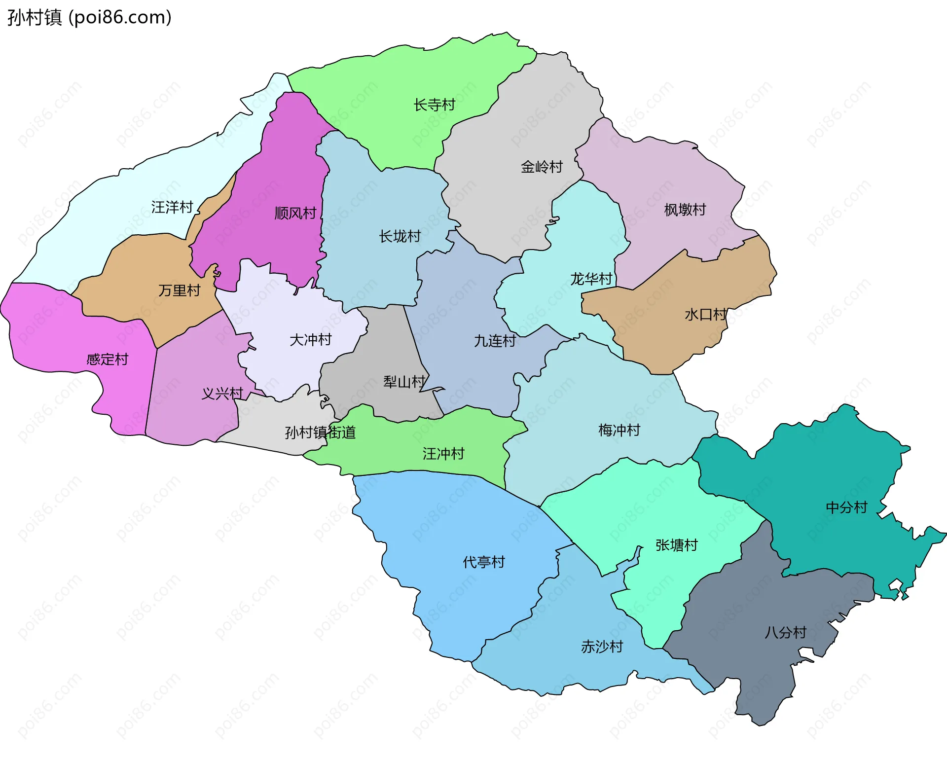 孙村镇边界地图(五级行政区划)