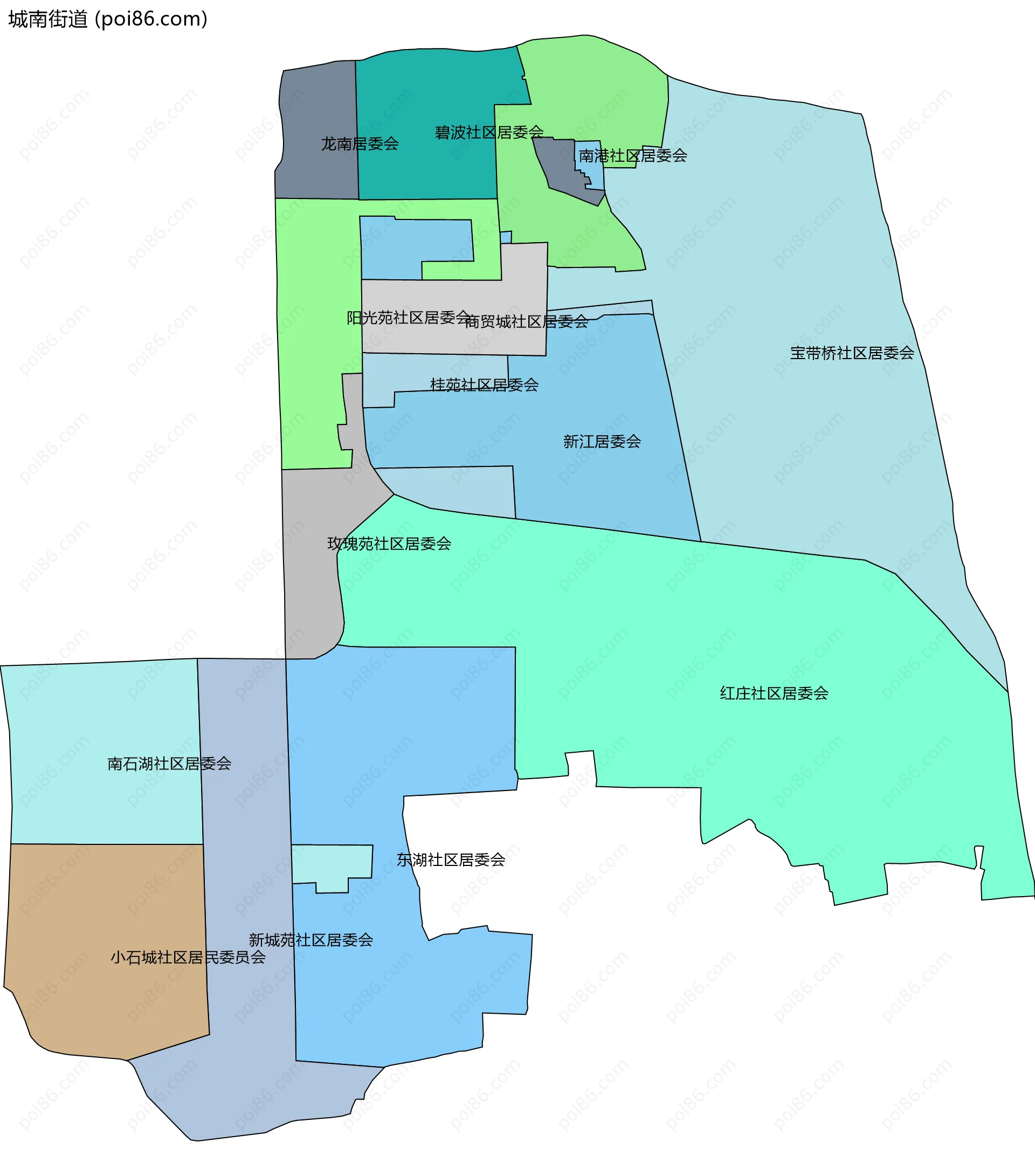 城南街道边界地图(五级行政区划)