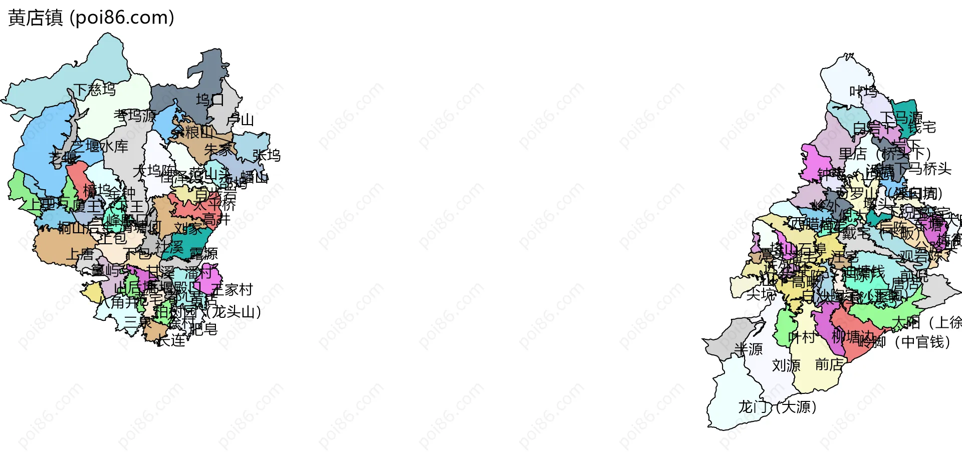 黄店镇边界地图(五级行政区划)