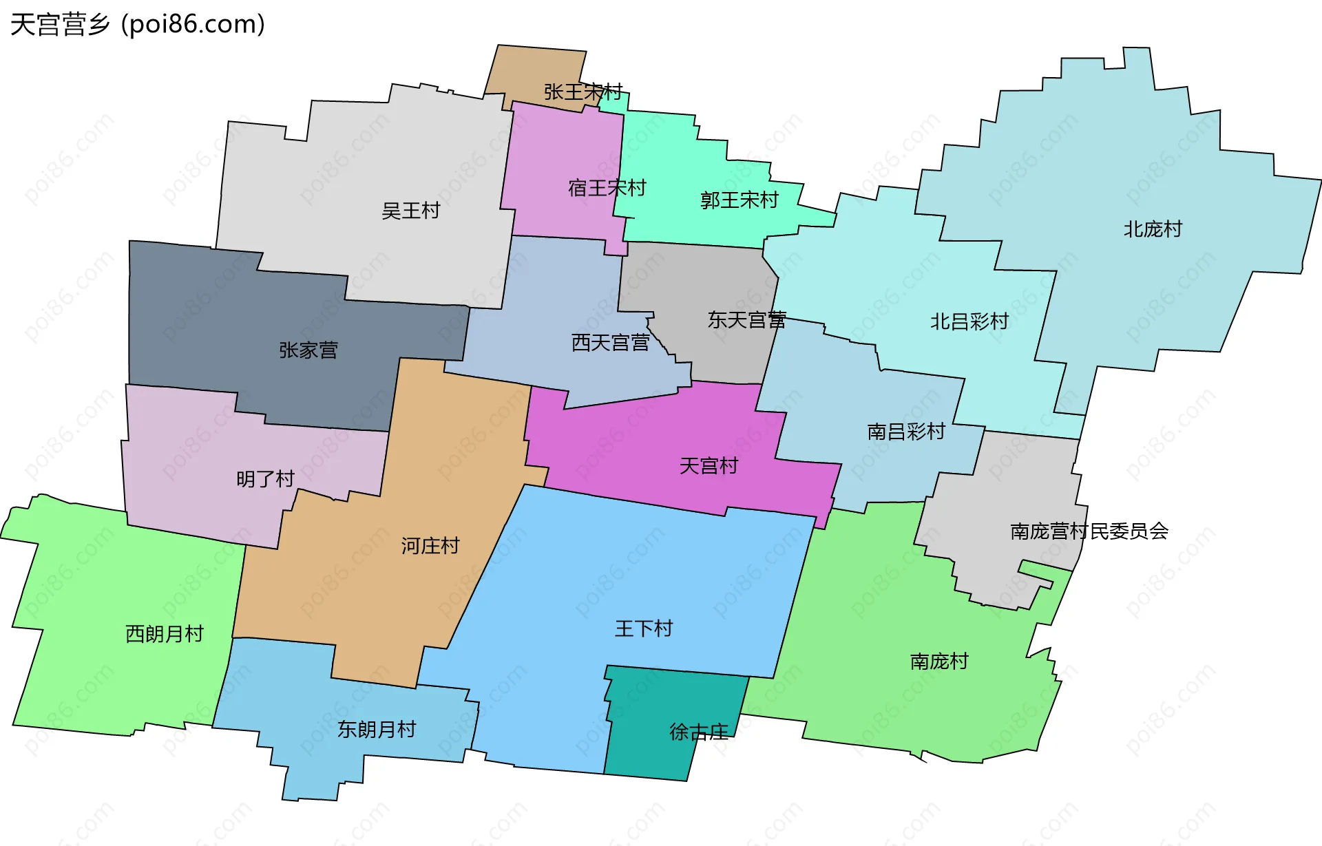 天宫营乡边界地图(五级行政区划)
