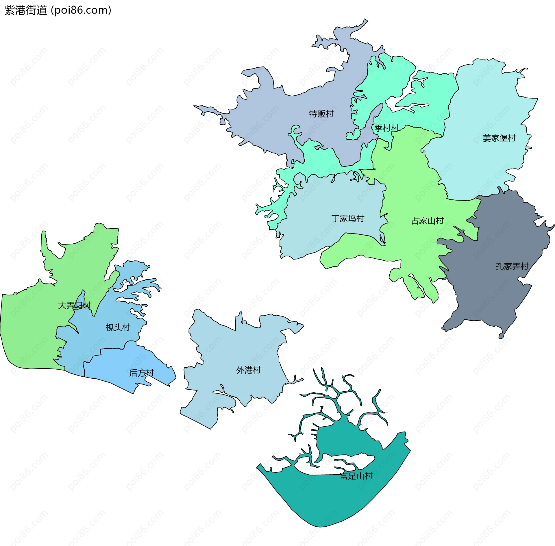 紫港街道边界地图(五级行政区划)