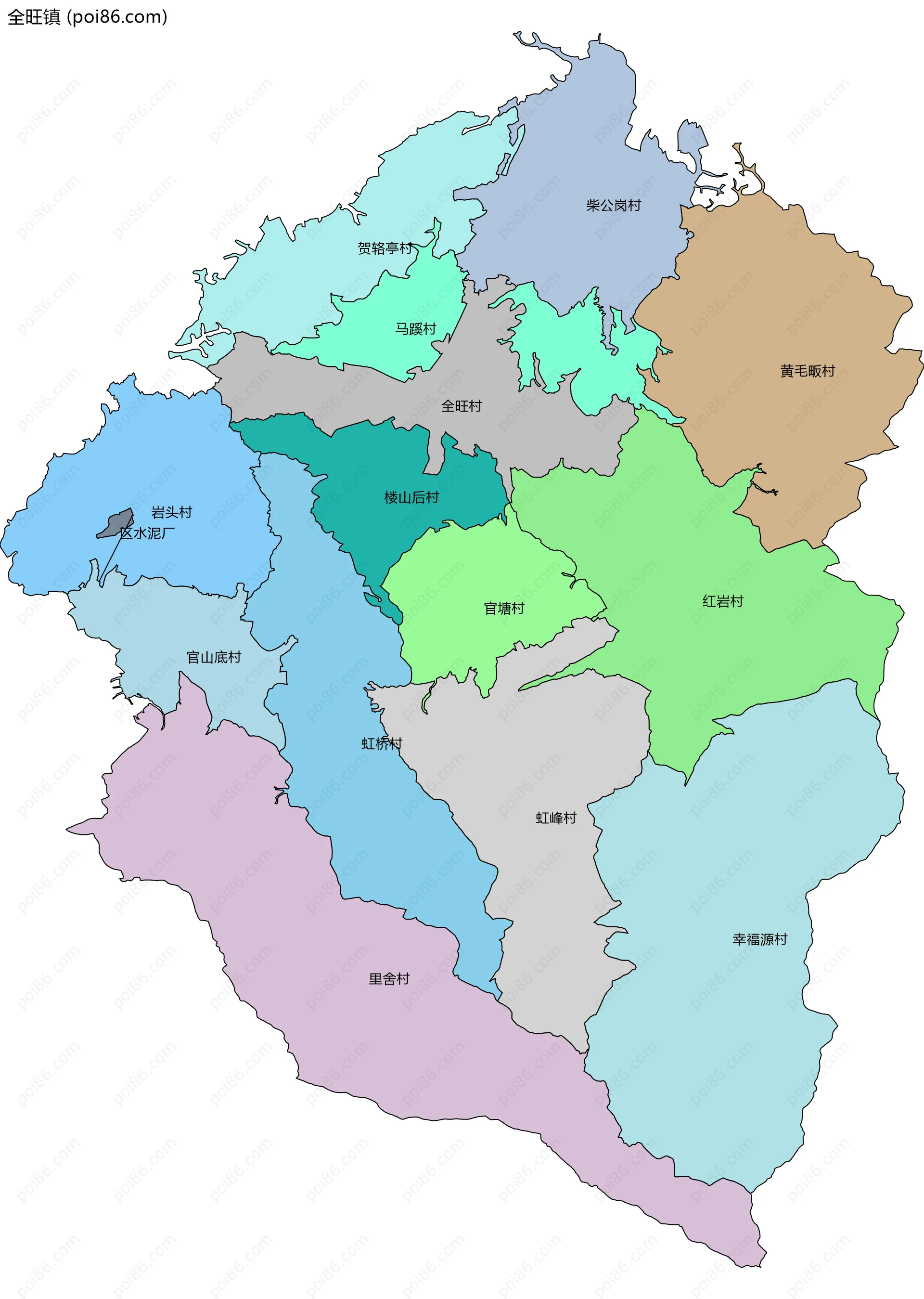 全旺镇边界地图(五级行政区划)