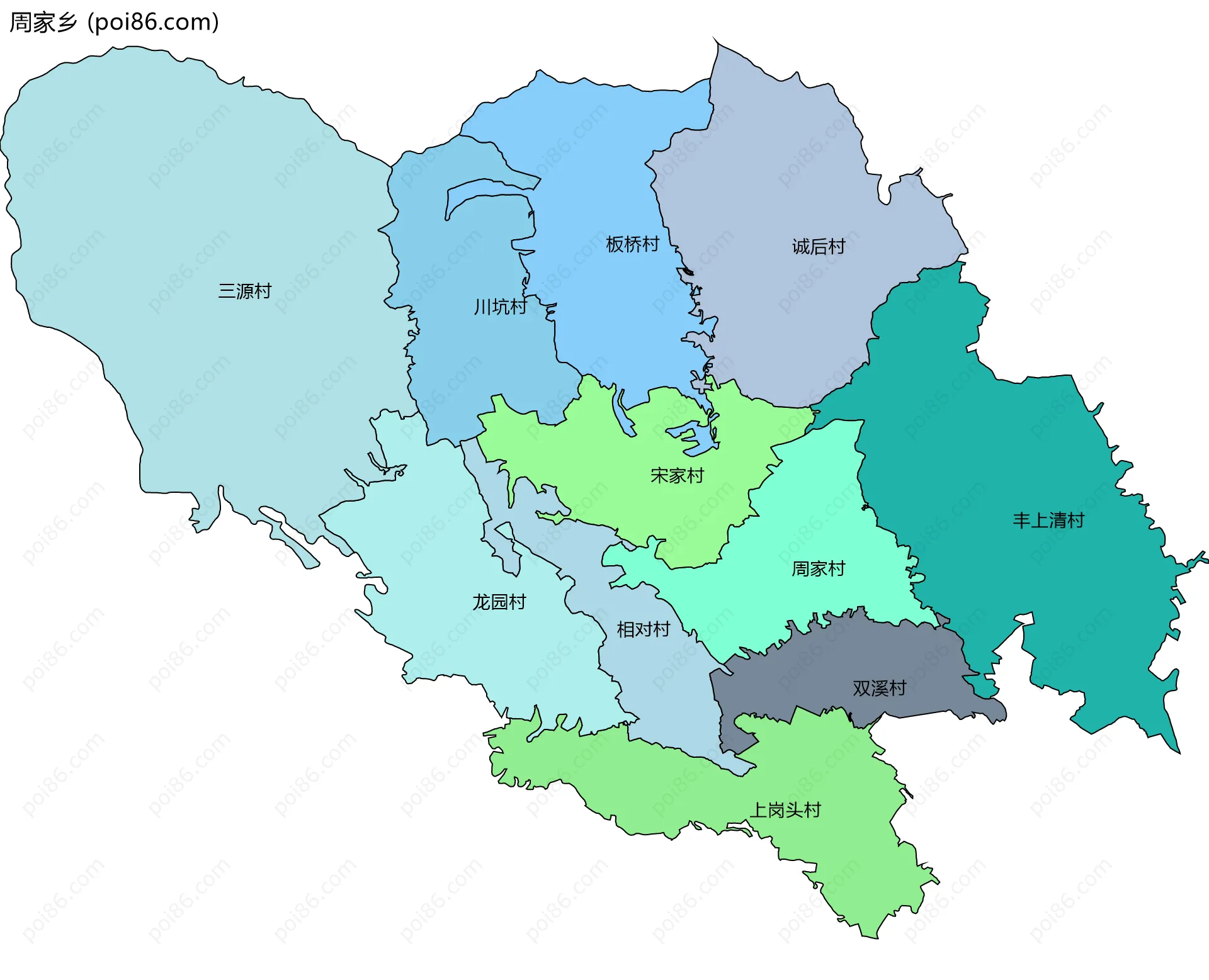 周家乡边界地图(五级行政区划)