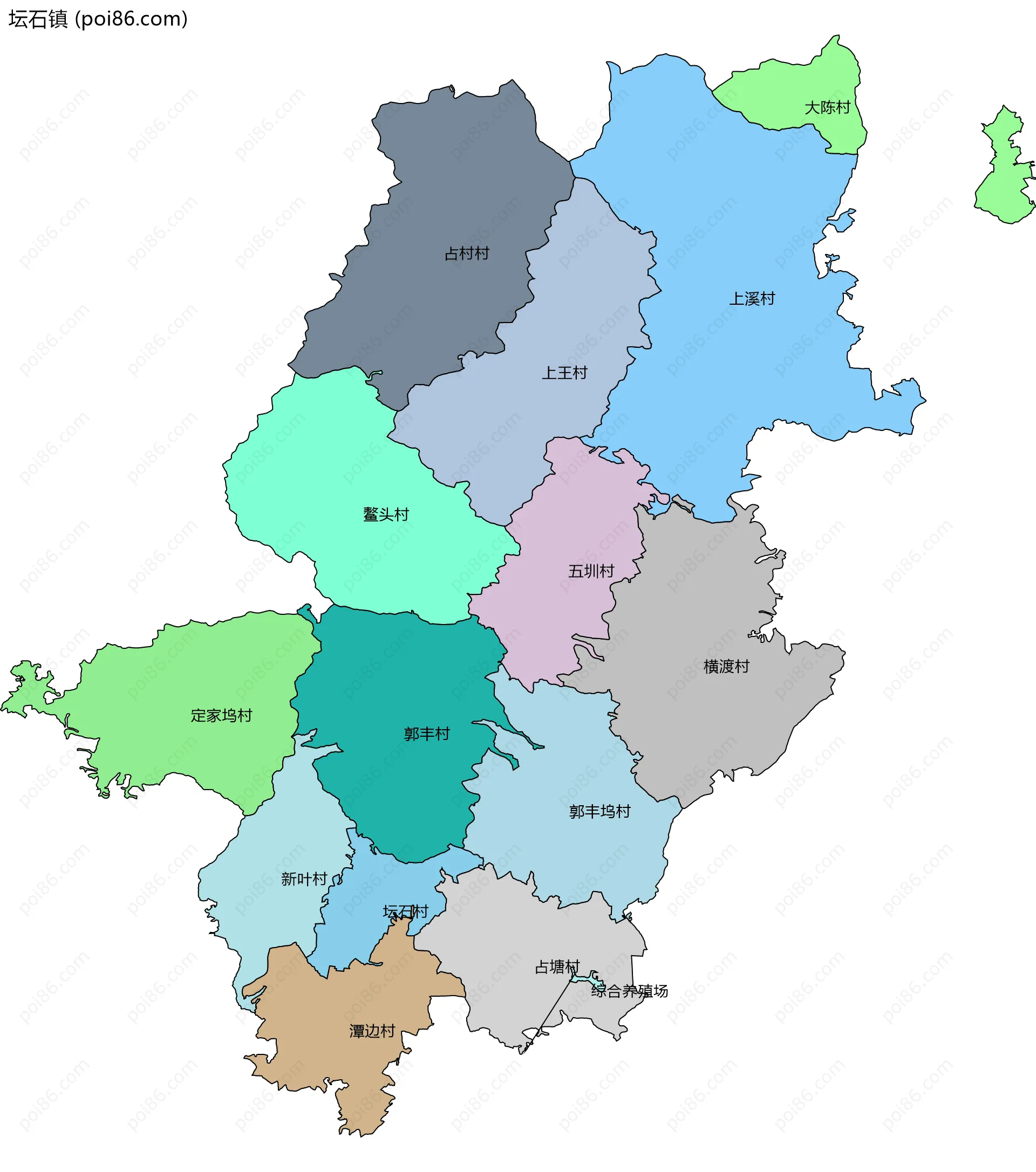 坛石镇边界地图(五级行政区划)