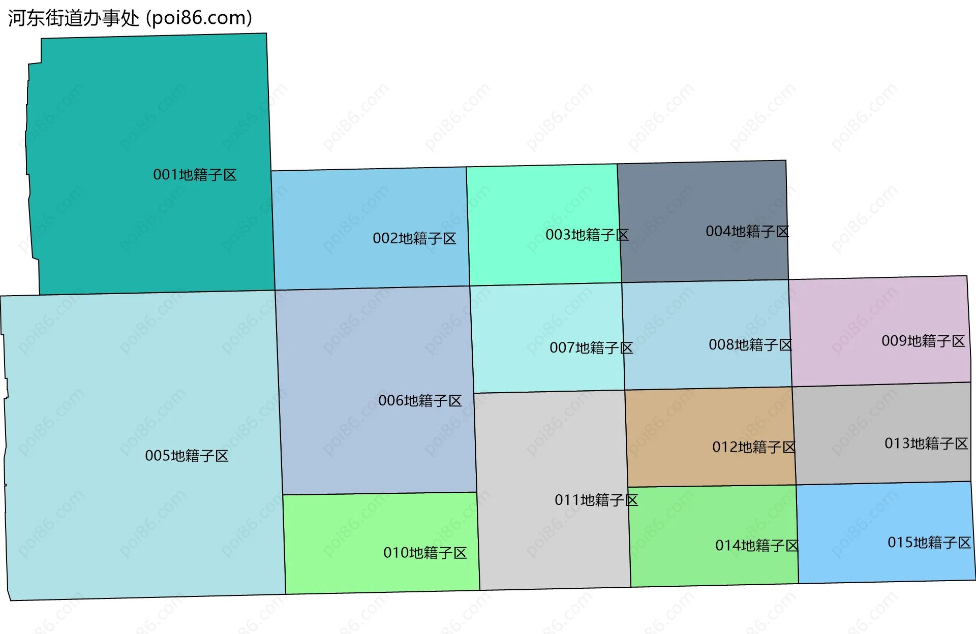 河东街道办事处边界地图(五级行政区划)