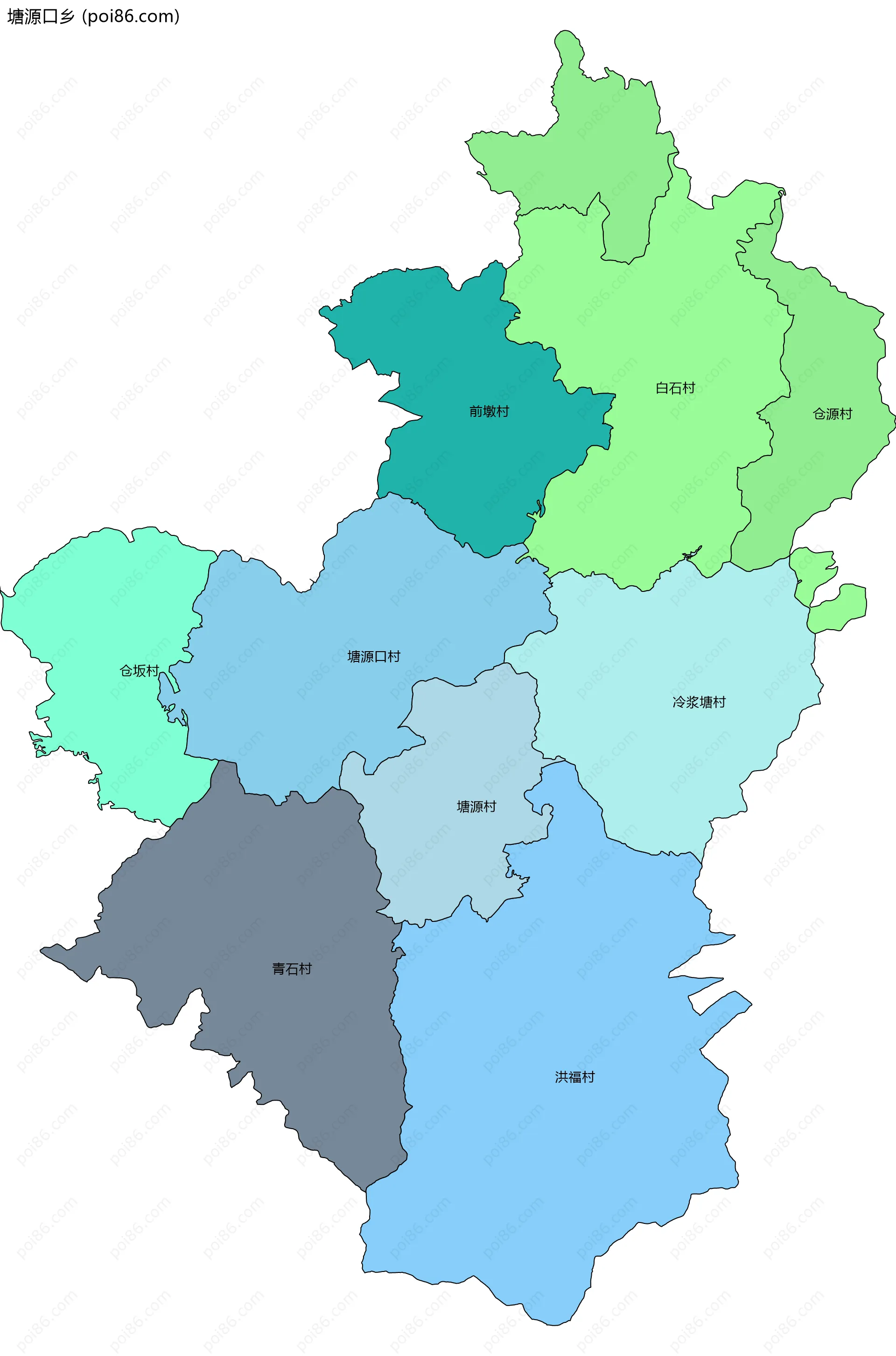 塘源口乡边界地图(五级行政区划)