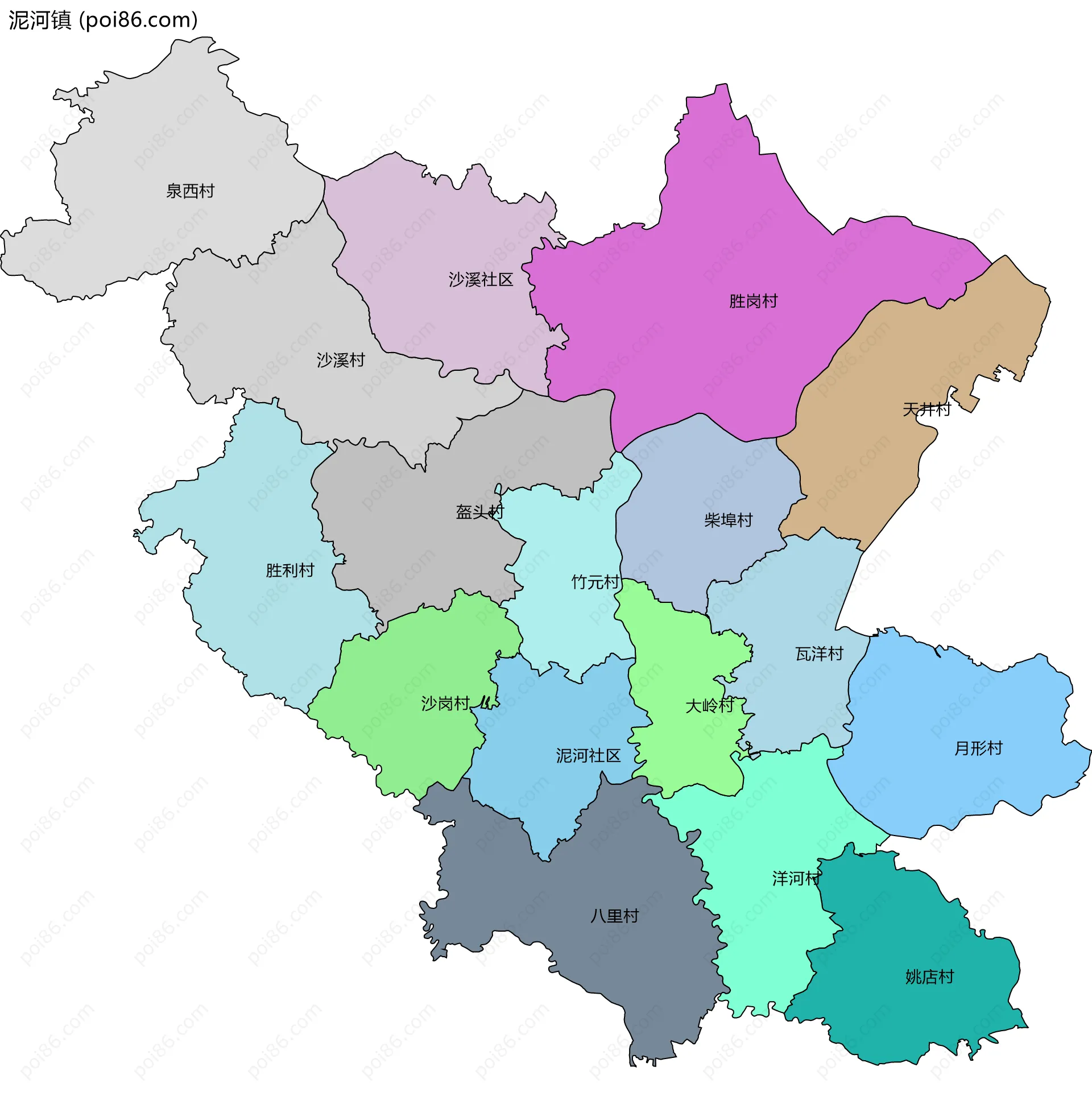 泥河镇边界地图(五级行政区划)