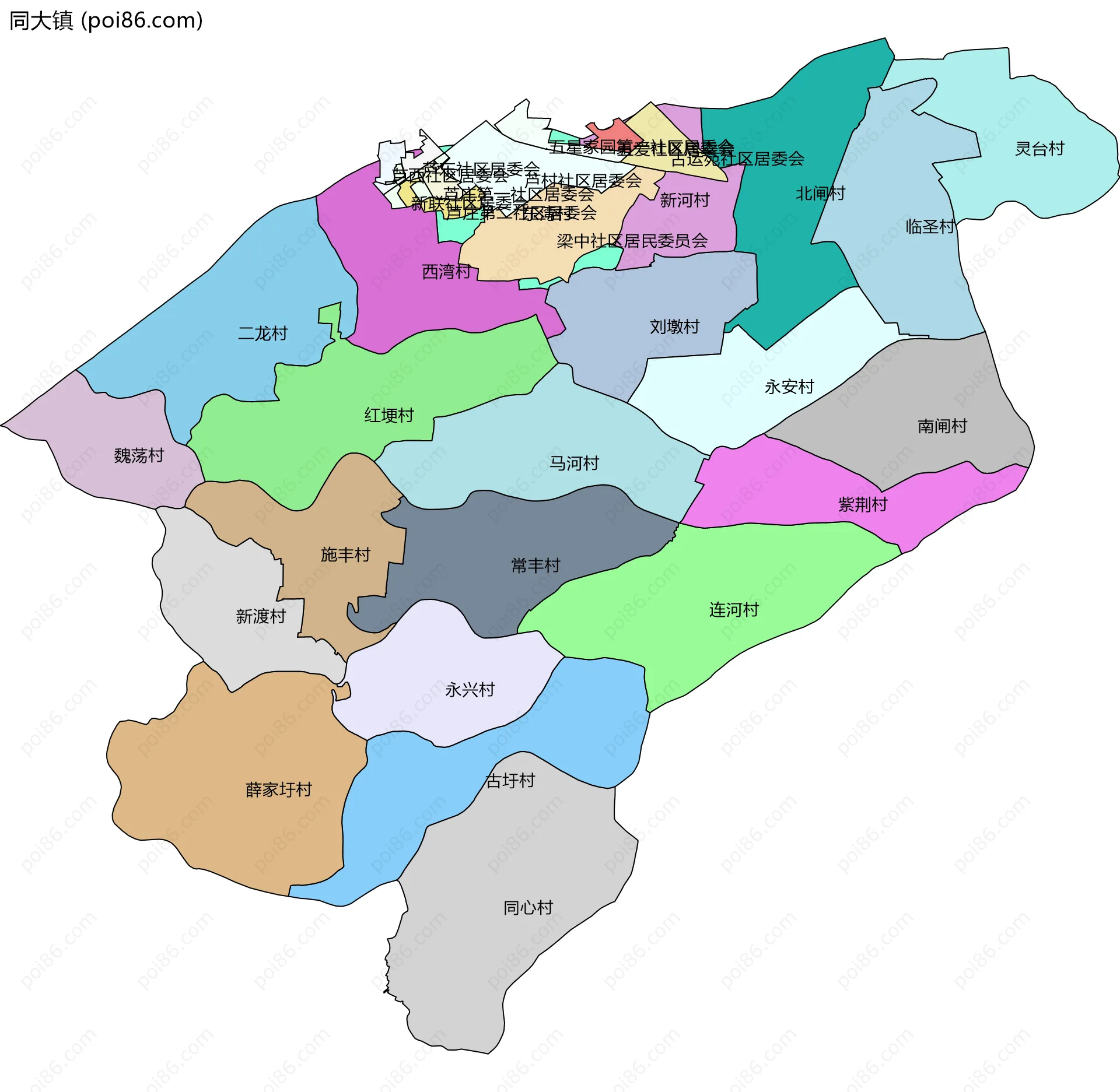 同大镇边界地图(五级行政区划)