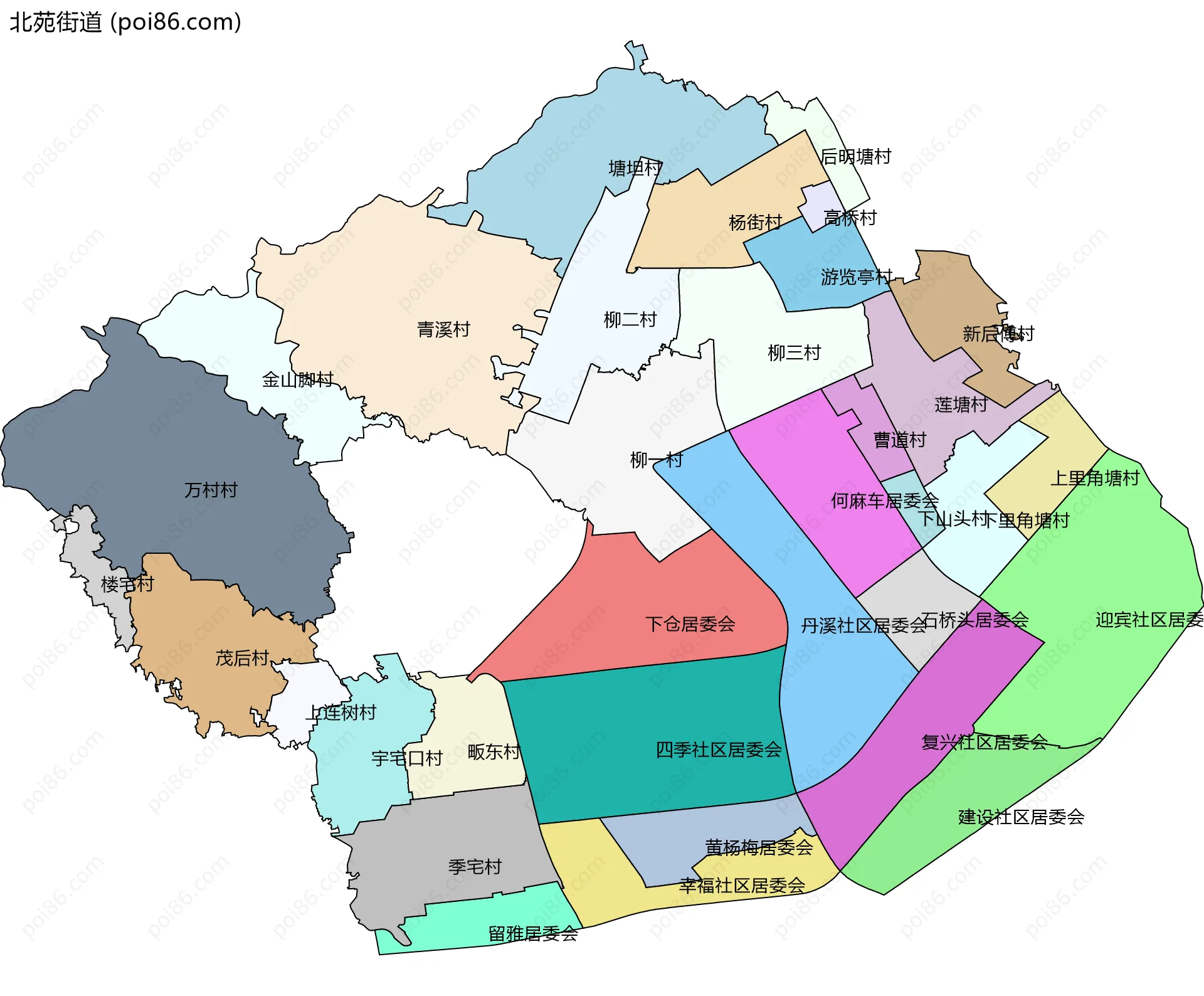 北苑街道边界地图(五级行政区划)