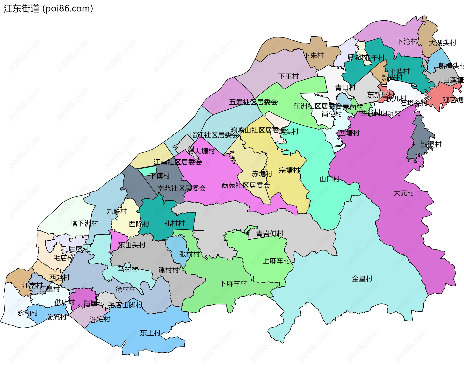 江东街道边界地图(五级行政区划)