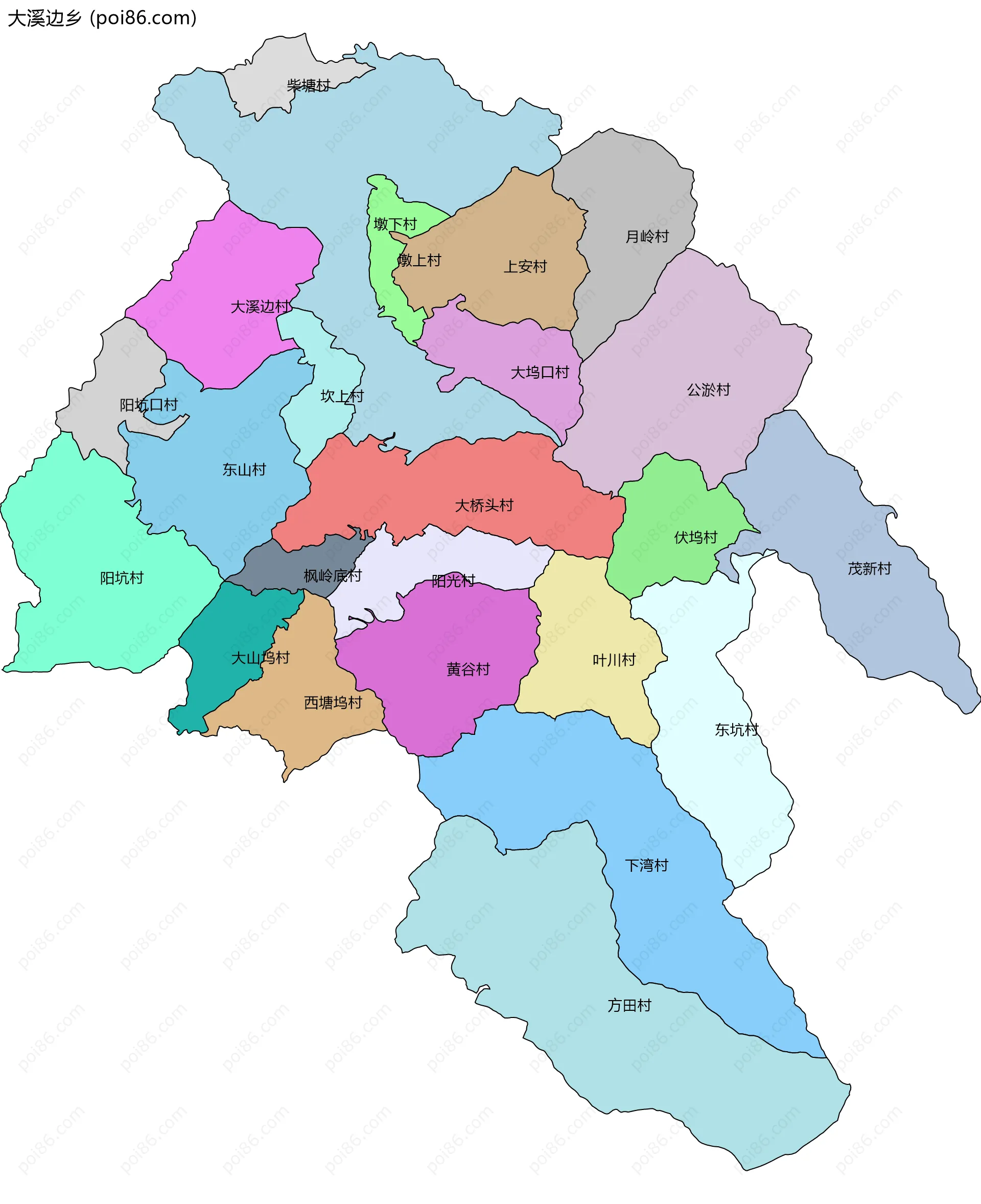 大溪边乡边界地图(五级行政区划)