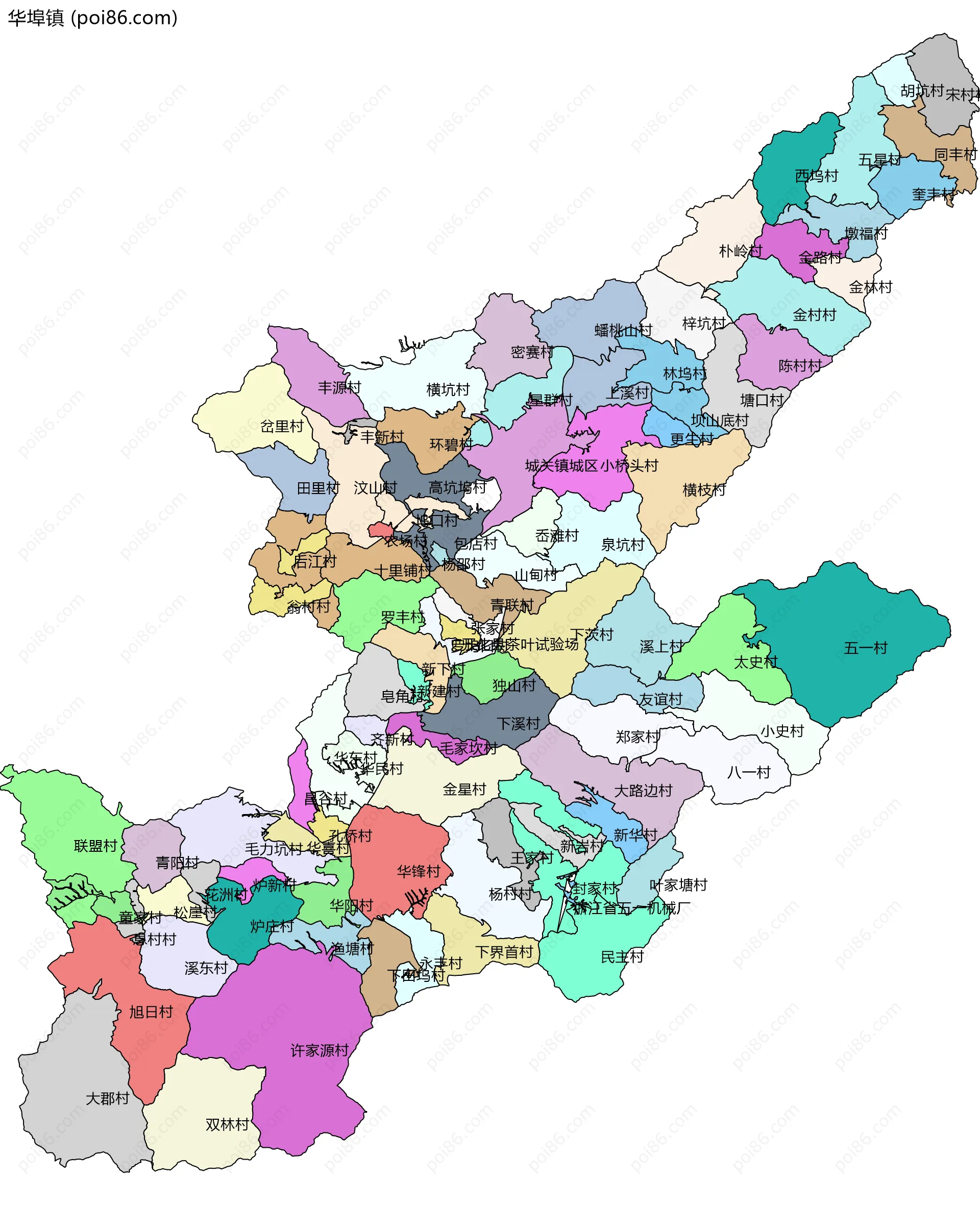 华埠镇边界地图(五级行政区划)