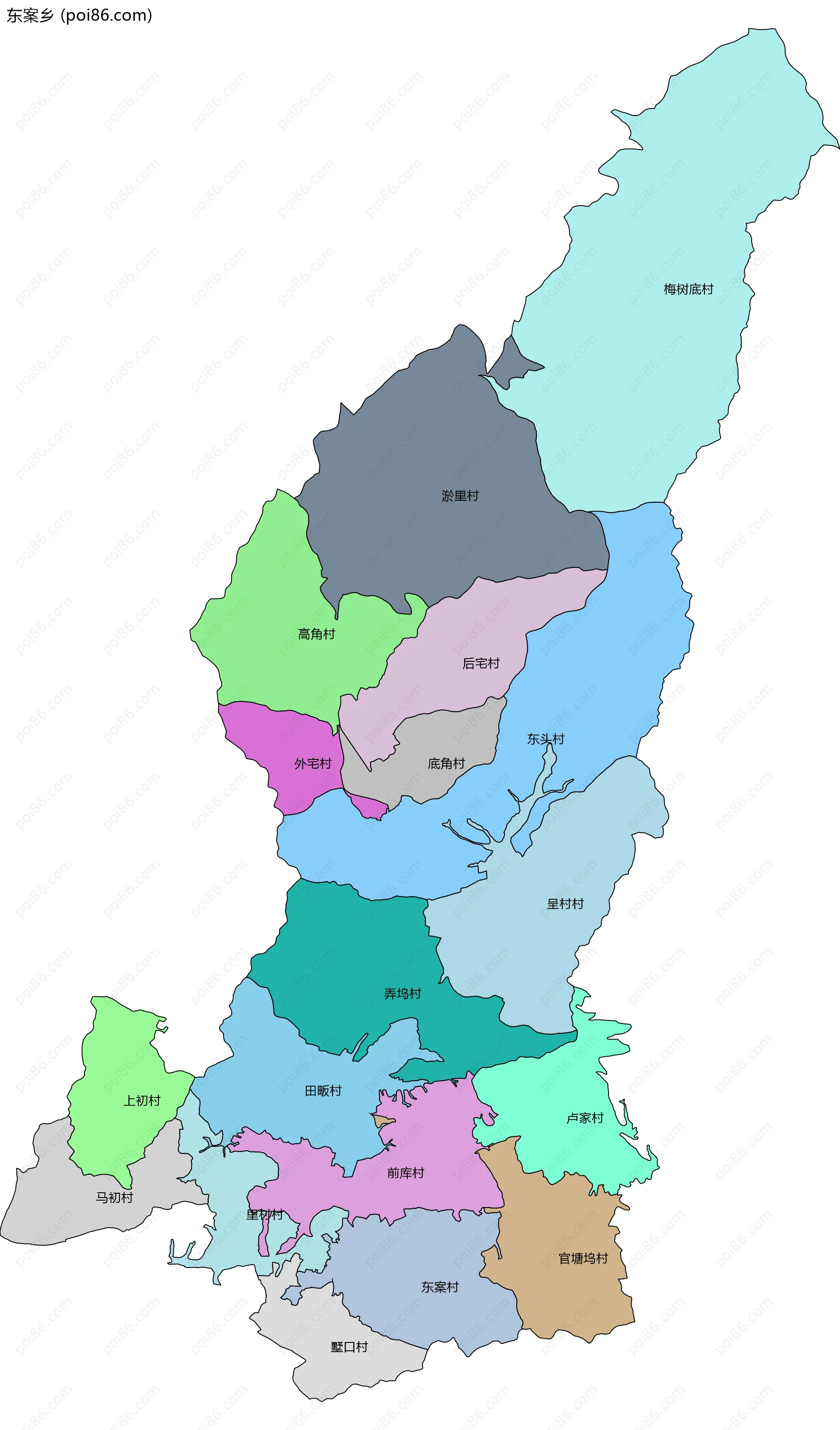 东案乡边界地图(五级行政区划)