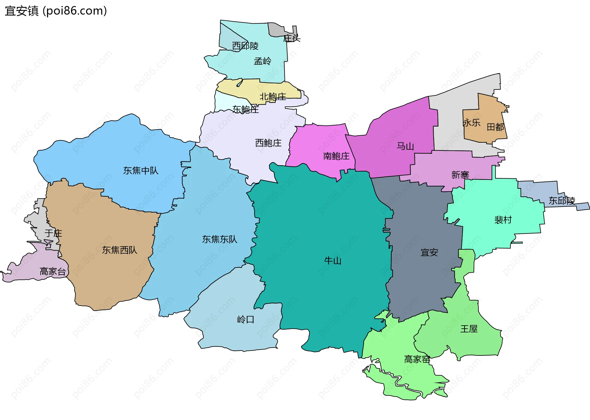 宜安镇边界地图(五级行政区划)