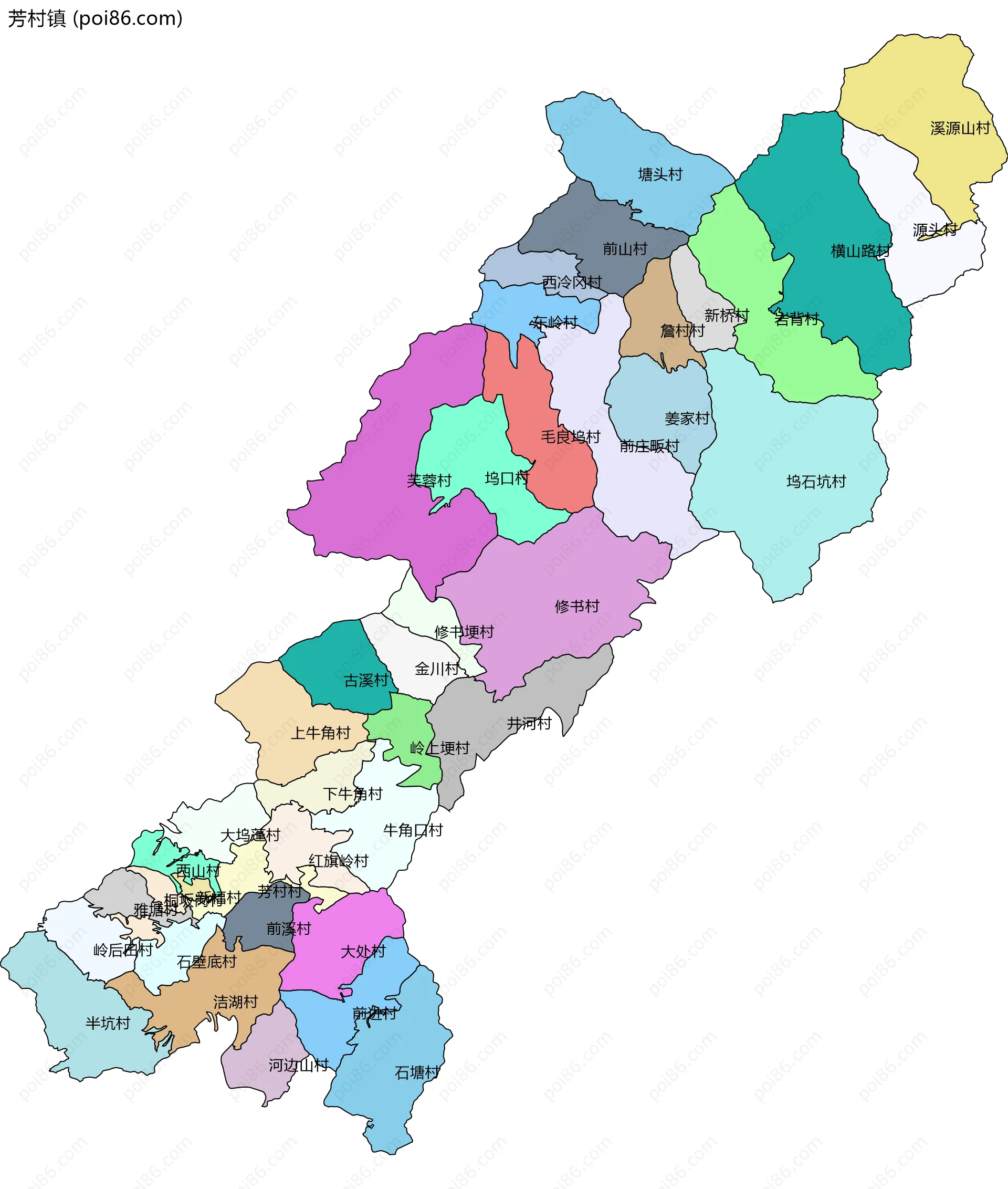 芳村镇边界地图(五级行政区划)