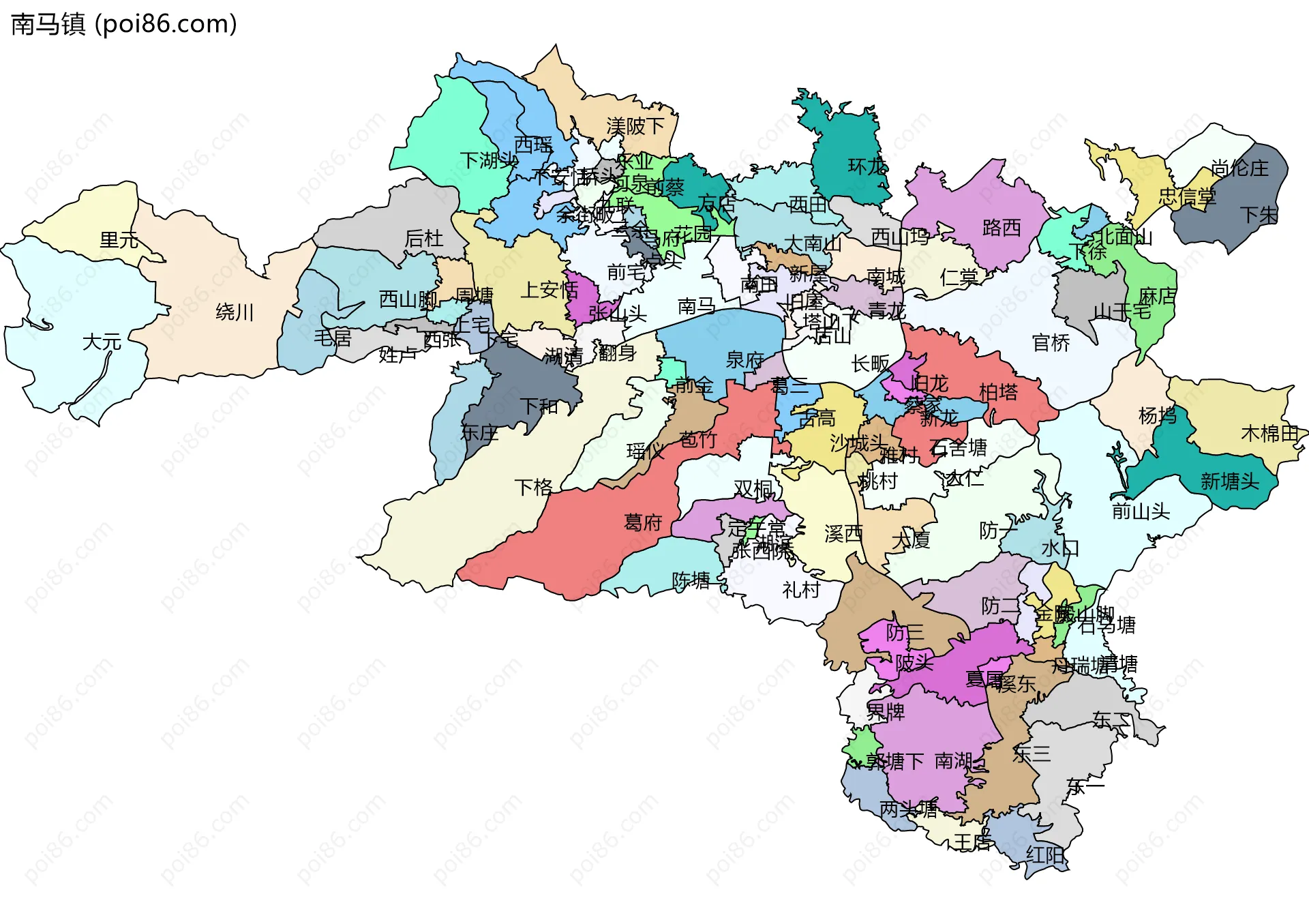 南马镇边界地图(五级行政区划)