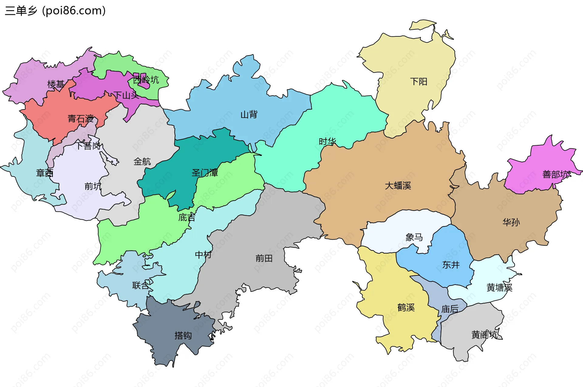三单乡边界地图(五级行政区划)