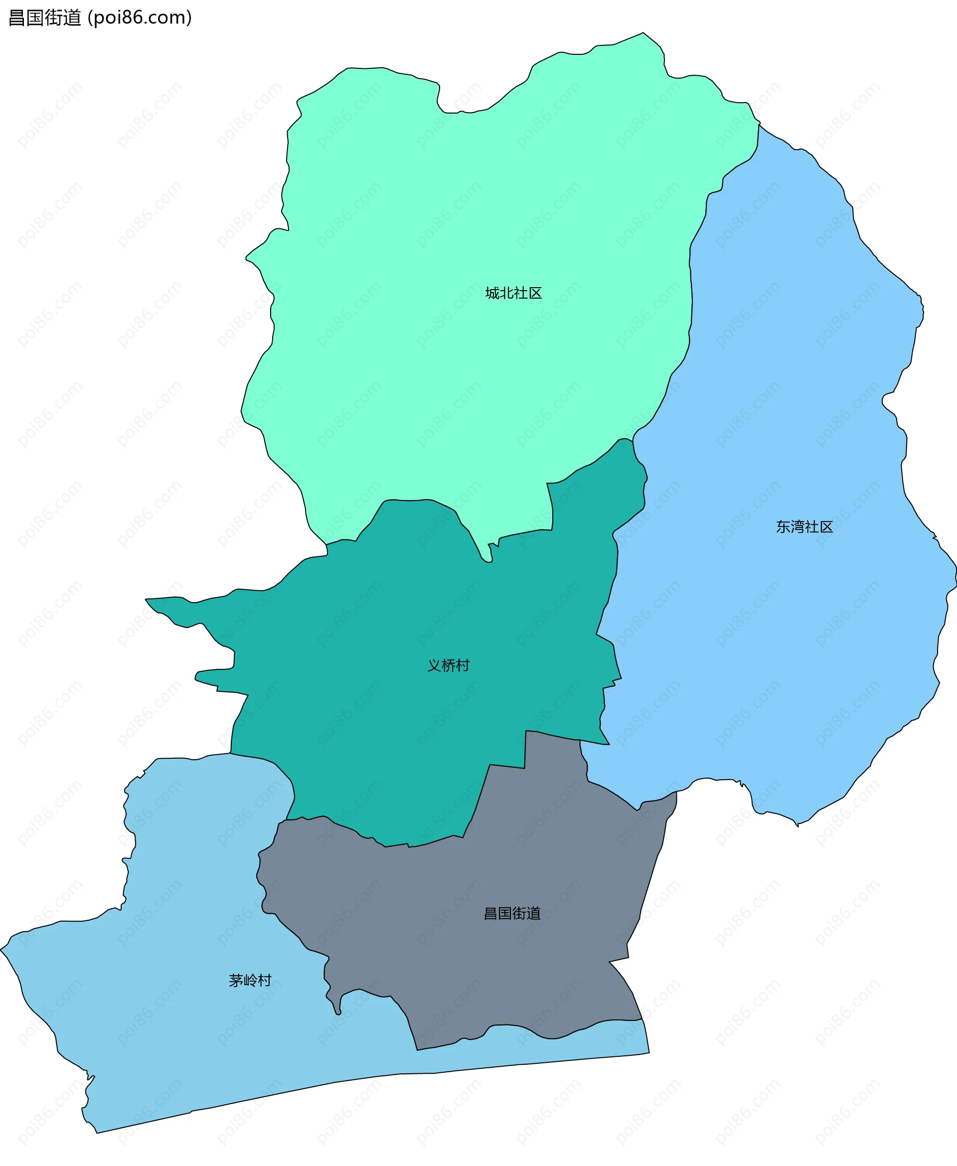 昌国街道边界地图(五级行政区划)