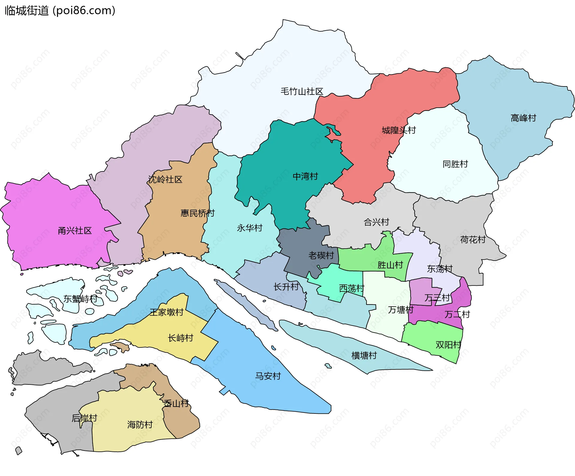 临城街道边界地图(五级行政区划)