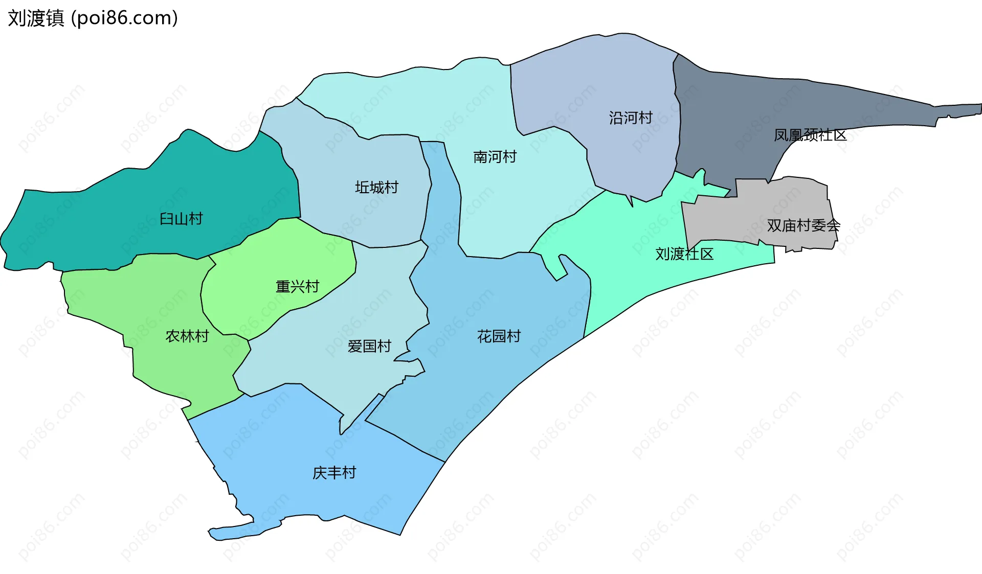 刘渡镇边界地图(五级行政区划)