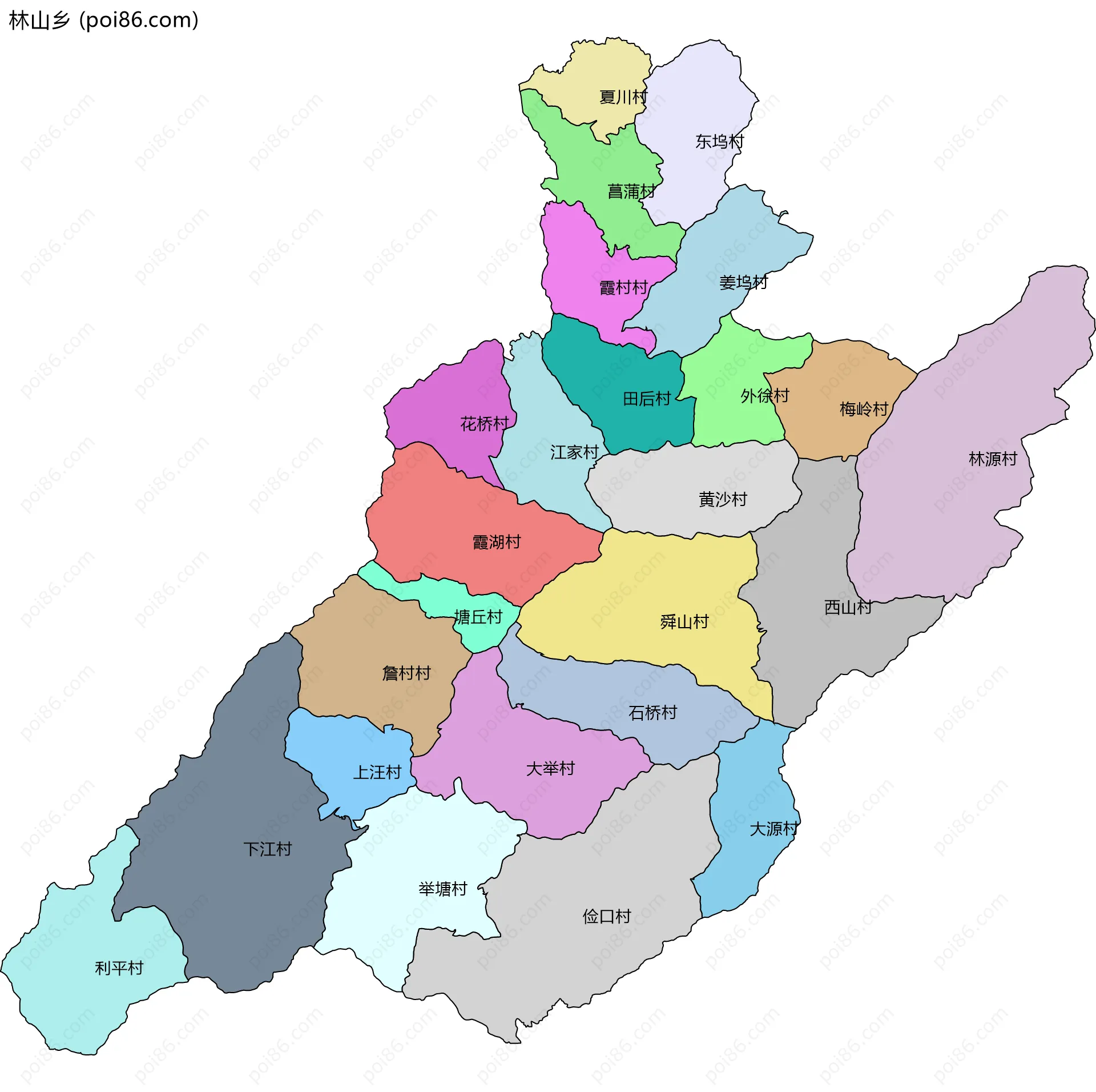 林山乡边界地图(五级行政区划)