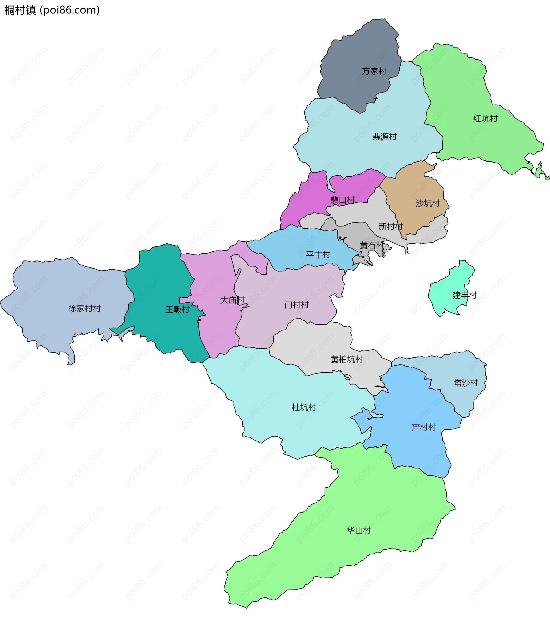 桐村镇边界地图(五级行政区划)