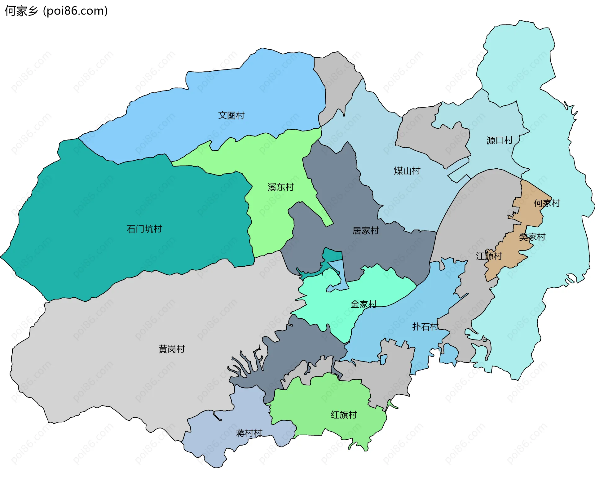 何家乡边界地图(五级行政区划)