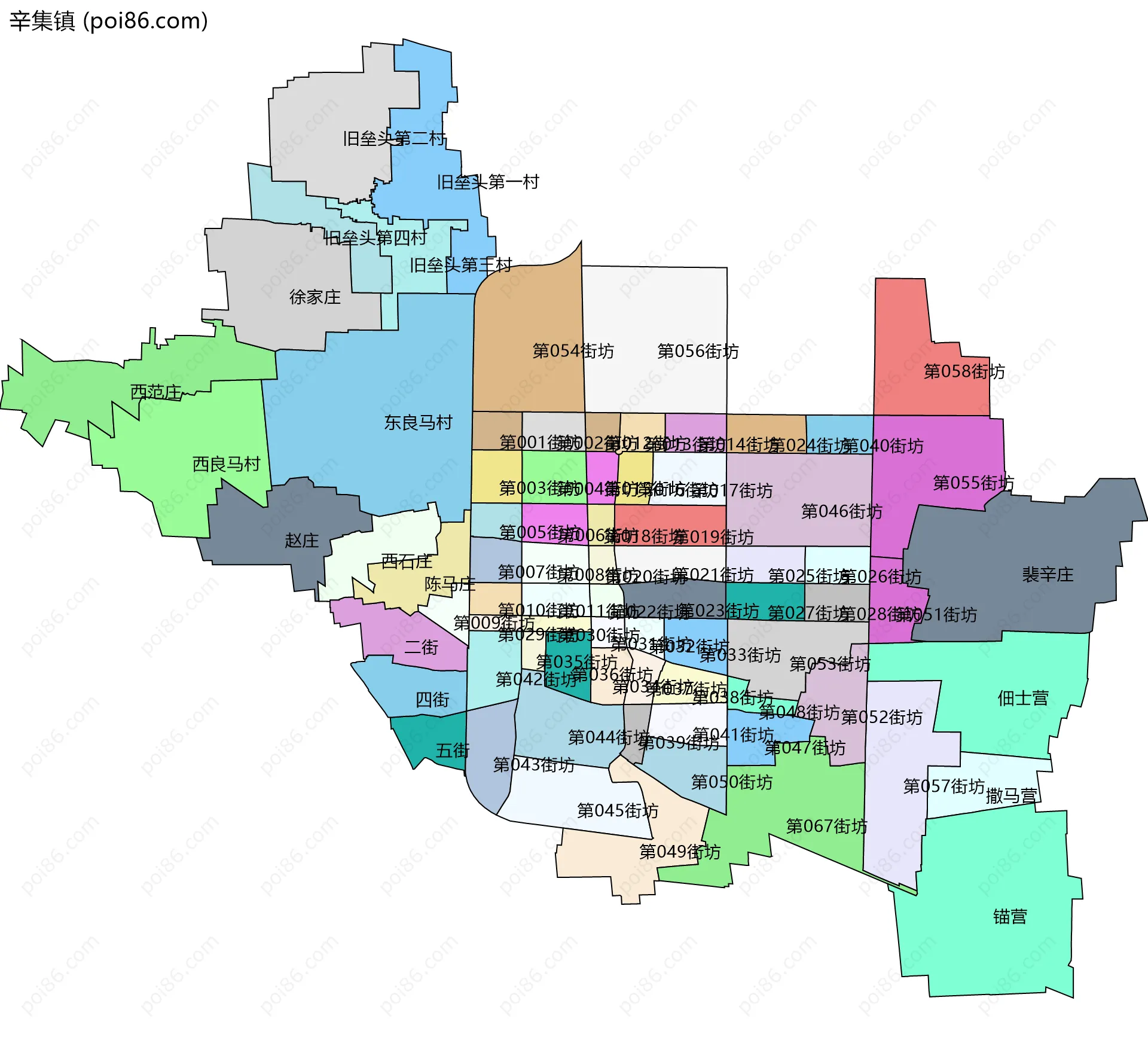 辛集镇边界地图(五级行政区划)