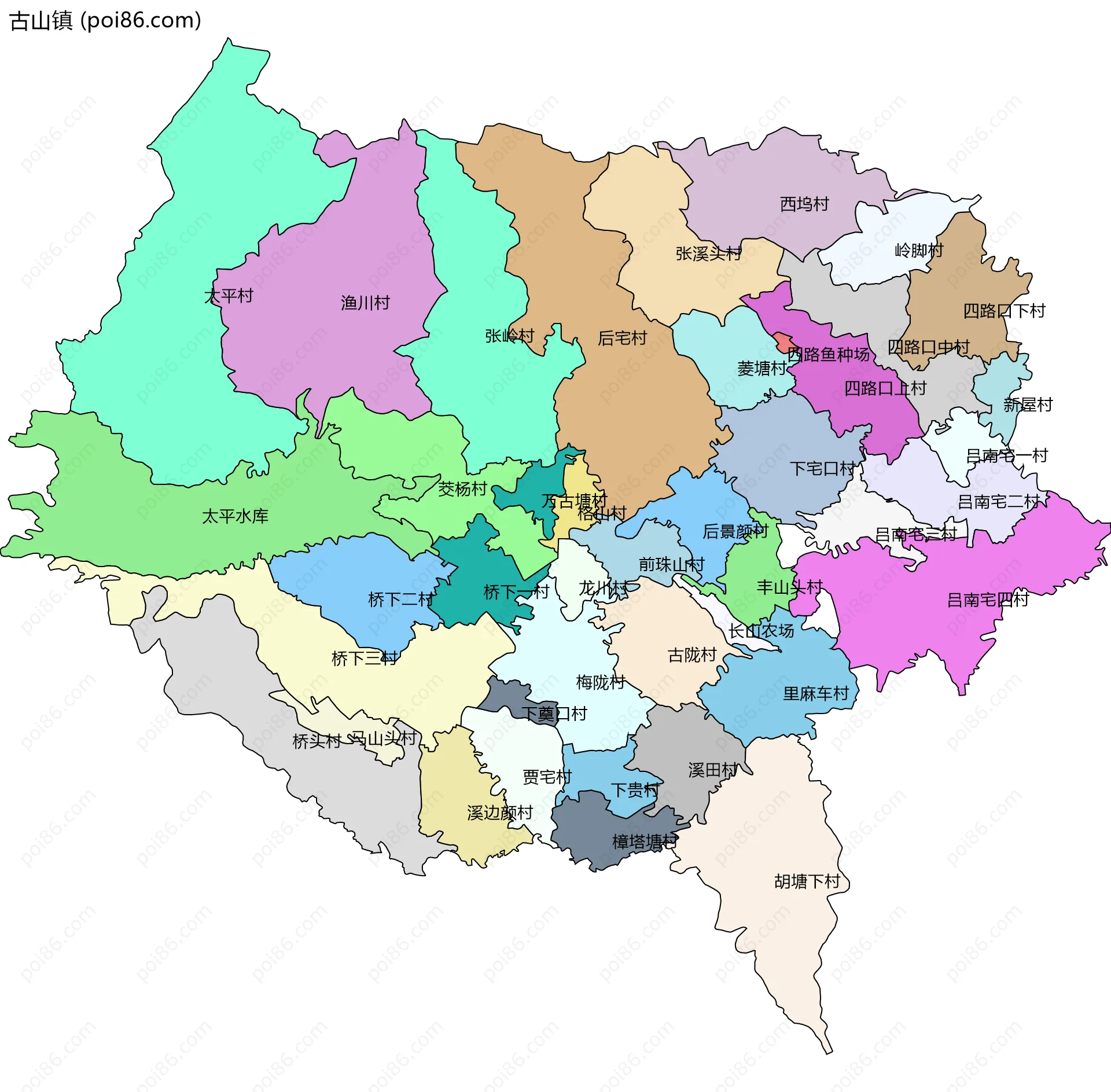 古山镇边界地图(五级行政区划)