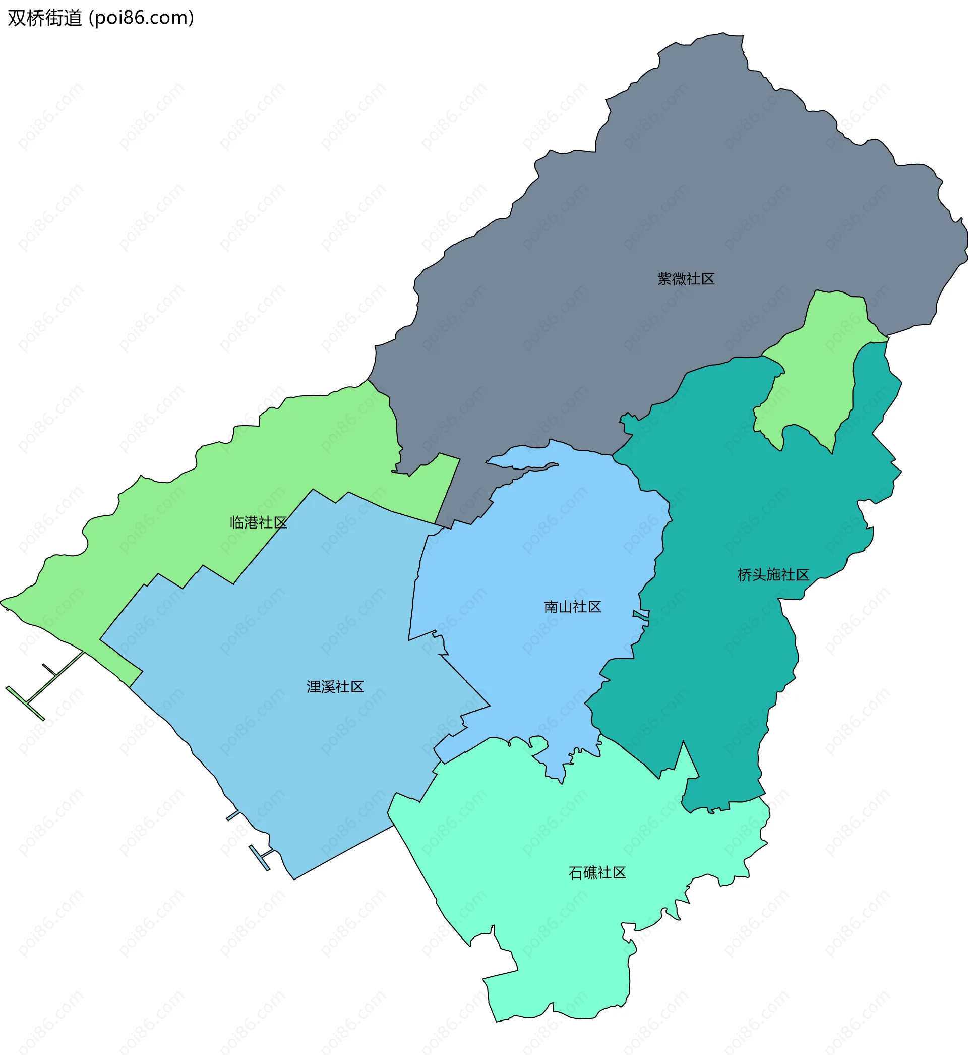 双桥街道边界地图(五级行政区划)