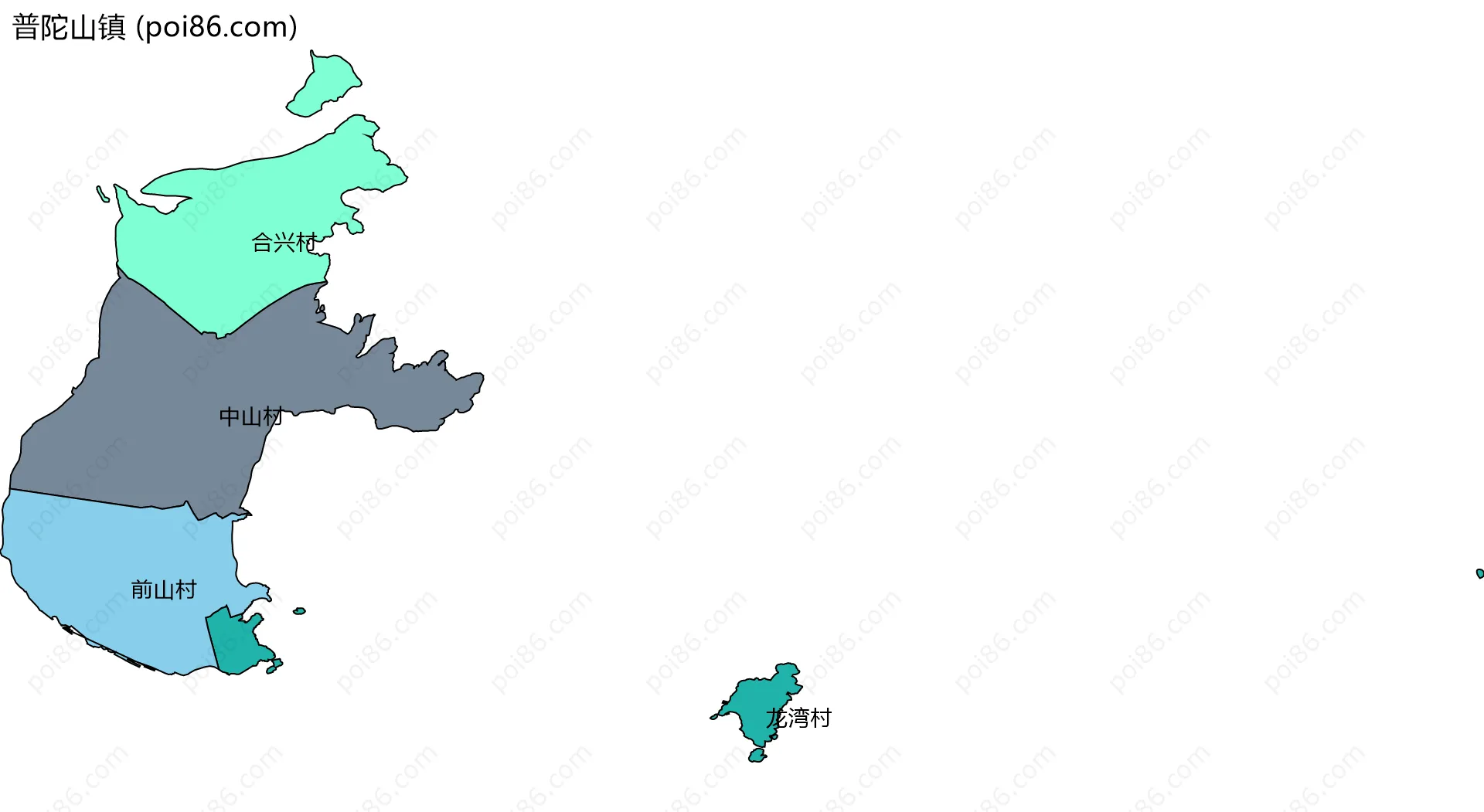 普陀山镇边界地图(五级行政区划)