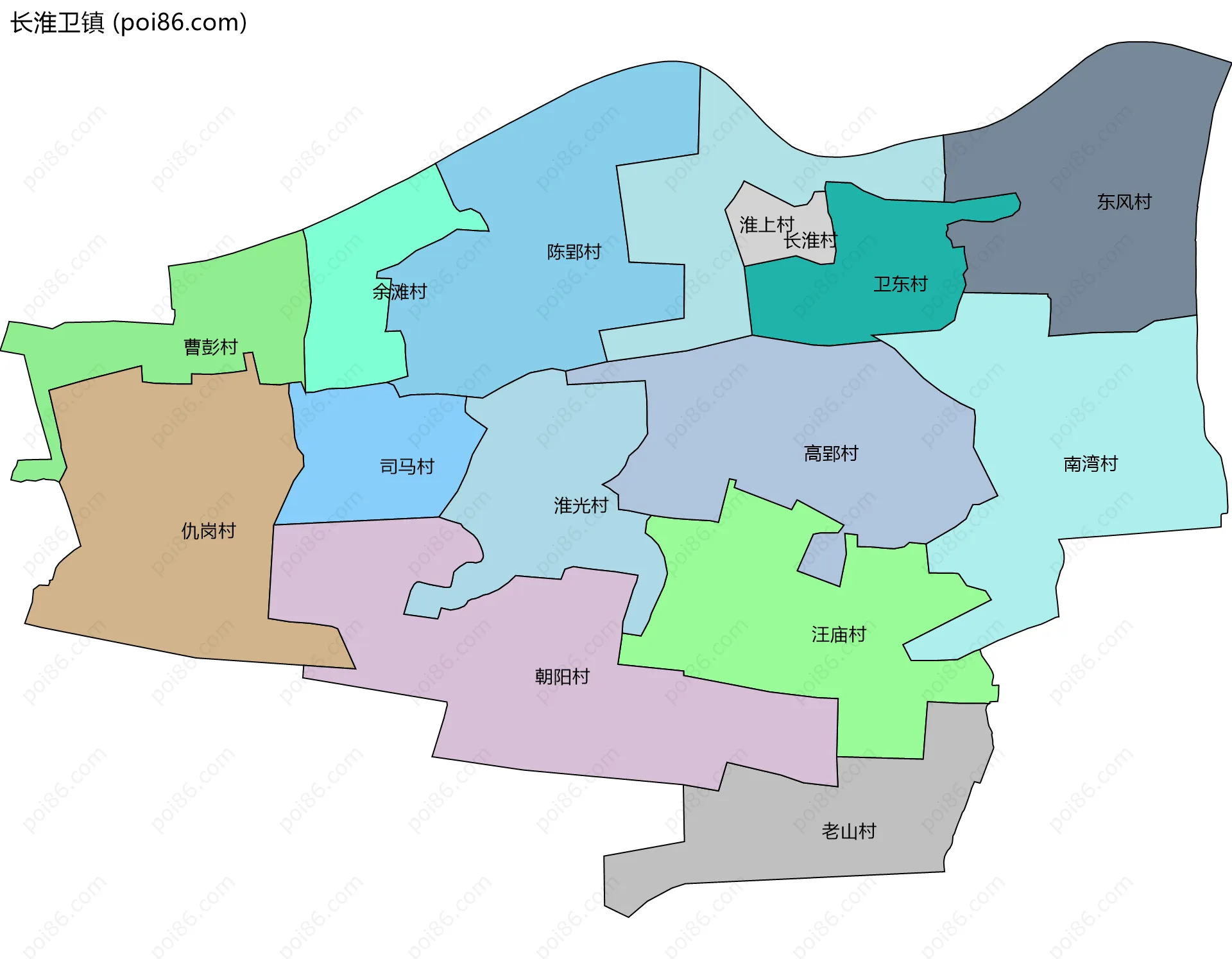 长淮卫镇边界地图(五级行政区划)