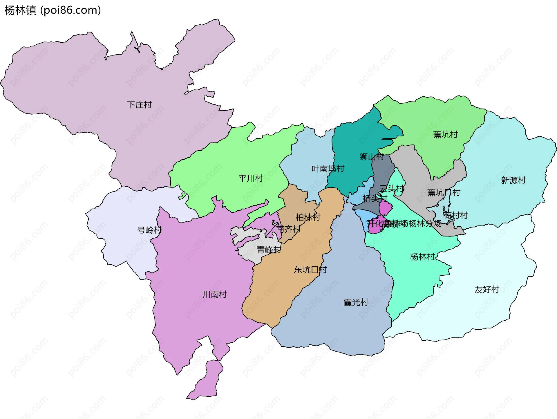 杨林镇边界地图(五级行政区划)