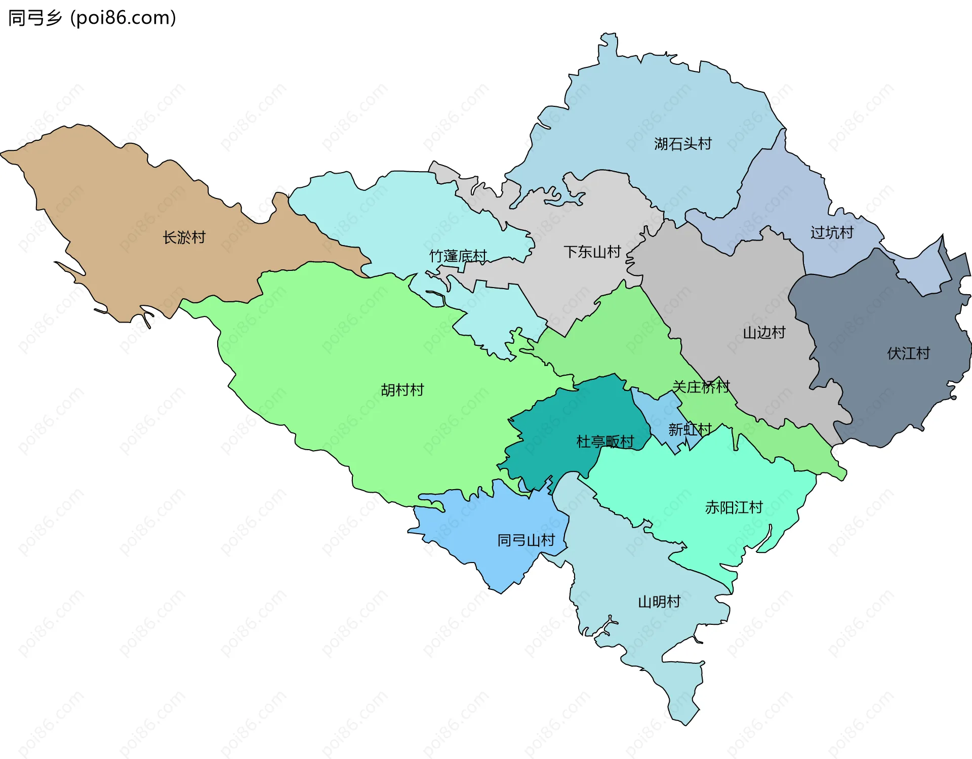 同弓乡边界地图(五级行政区划)