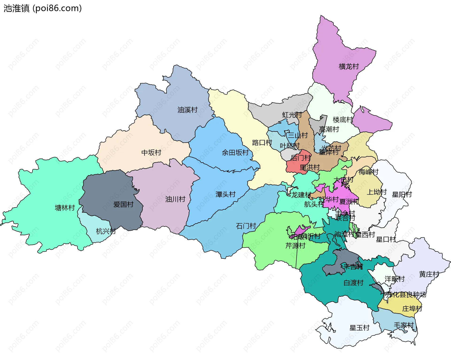 池淮镇边界地图(五级行政区划)