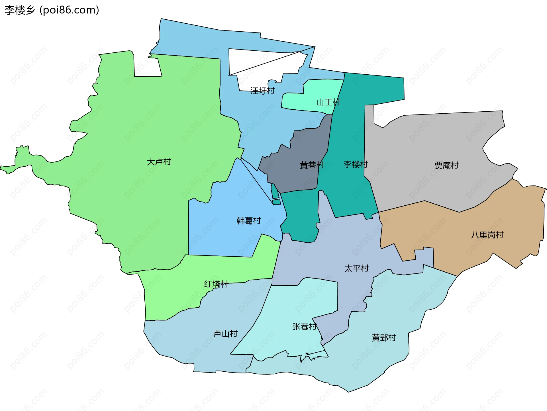 李楼乡边界地图(五级行政区划)