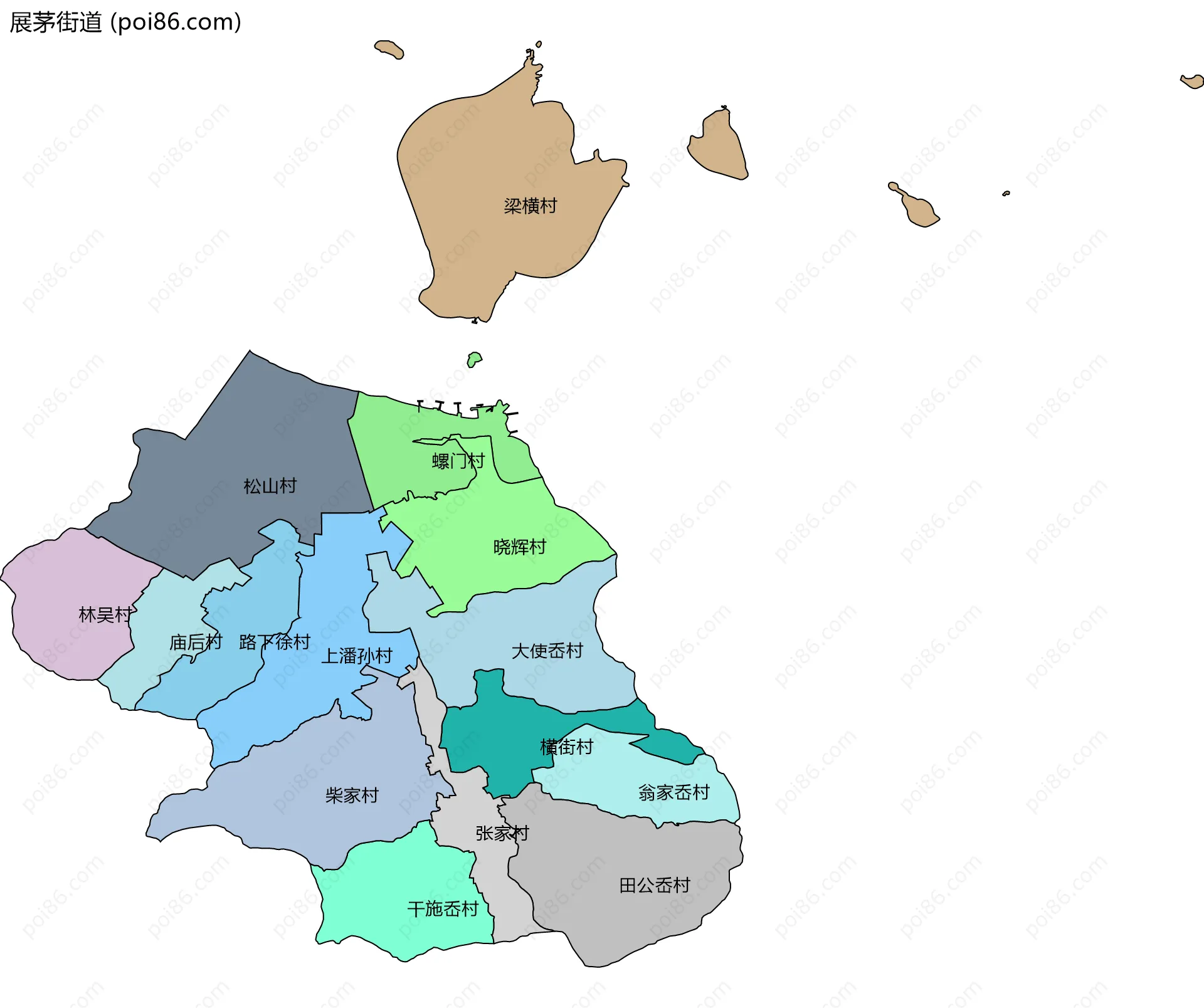 展茅街道边界地图(五级行政区划)