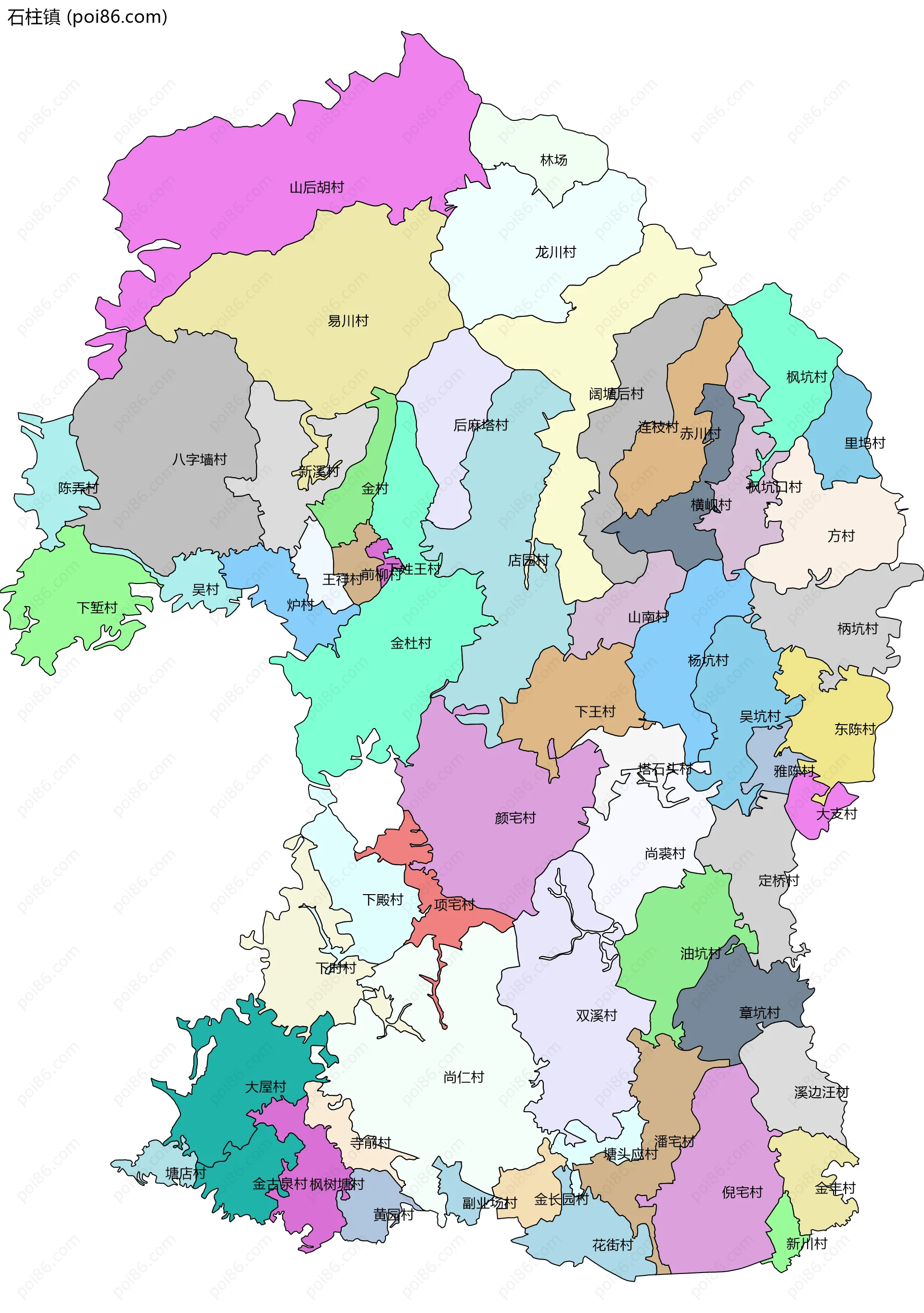 石柱镇边界地图(五级行政区划)