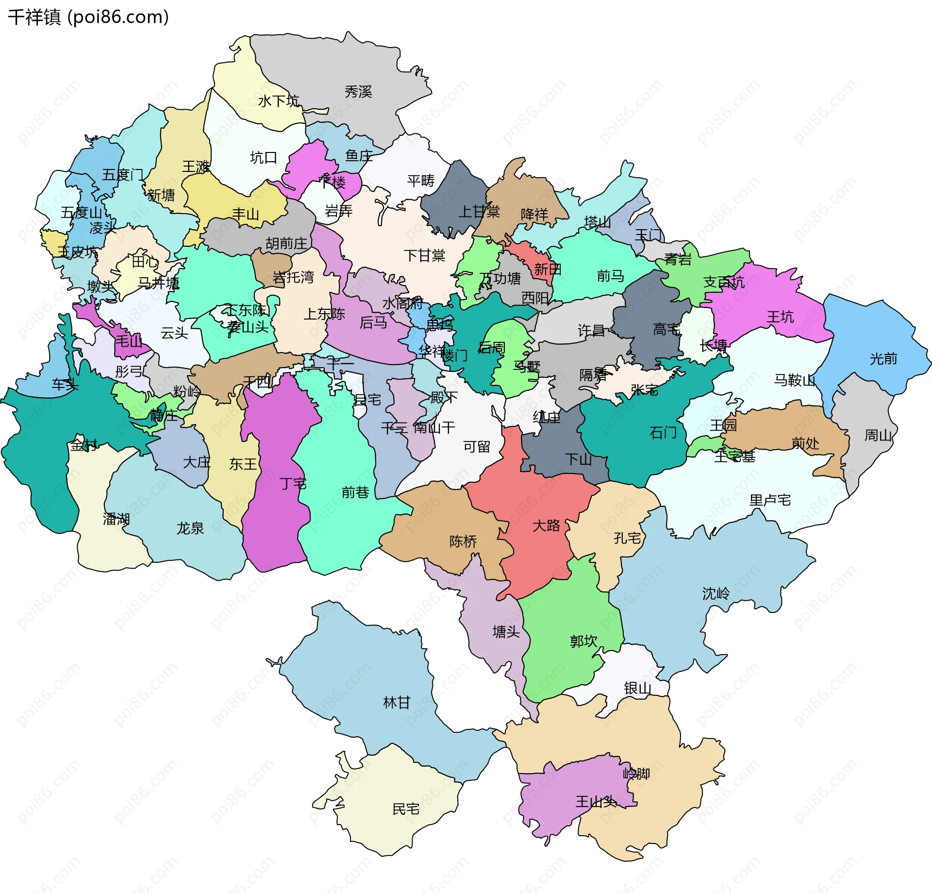 千祥镇边界地图(五级行政区划)