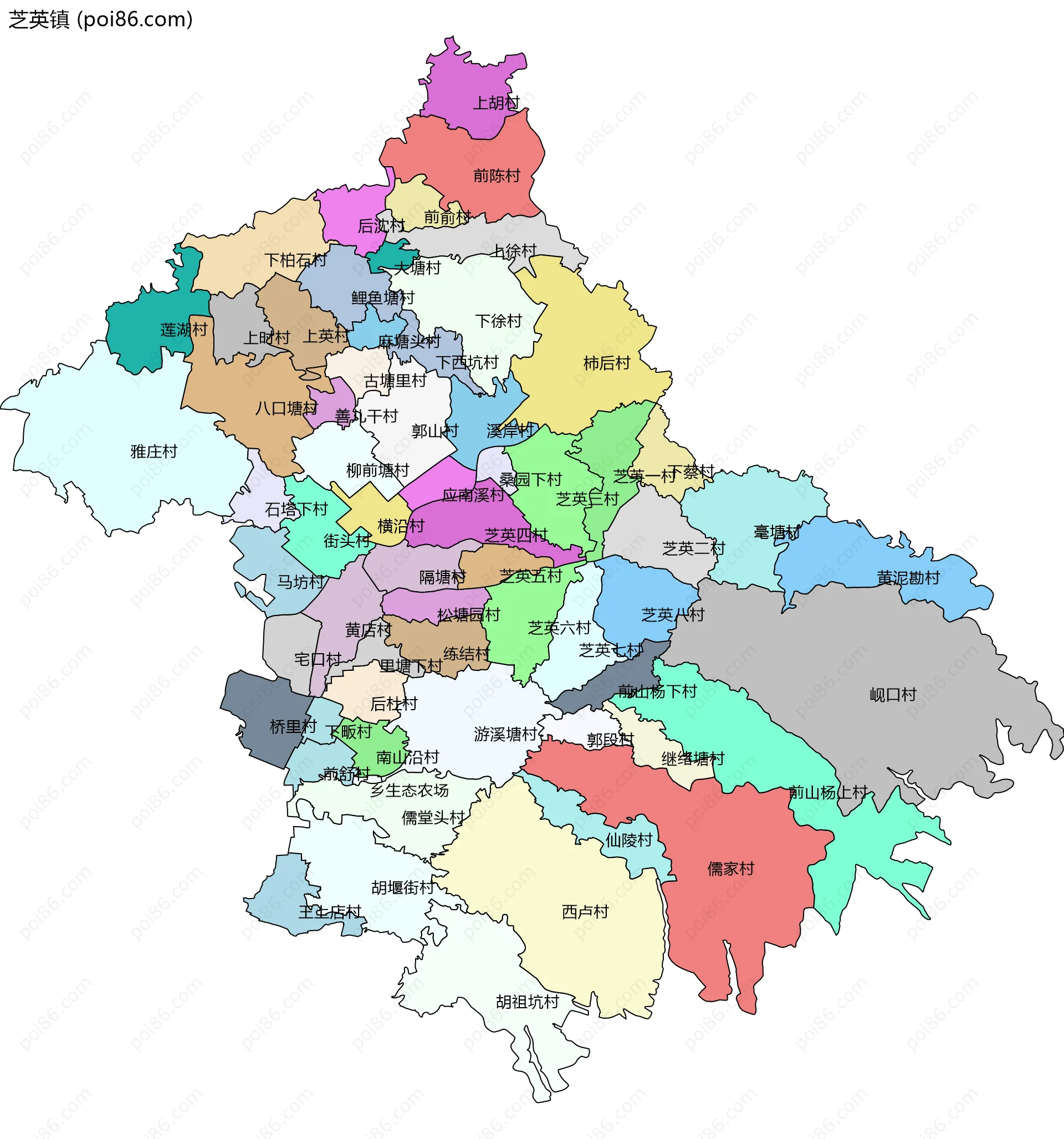 芝英镇边界地图(五级行政区划)