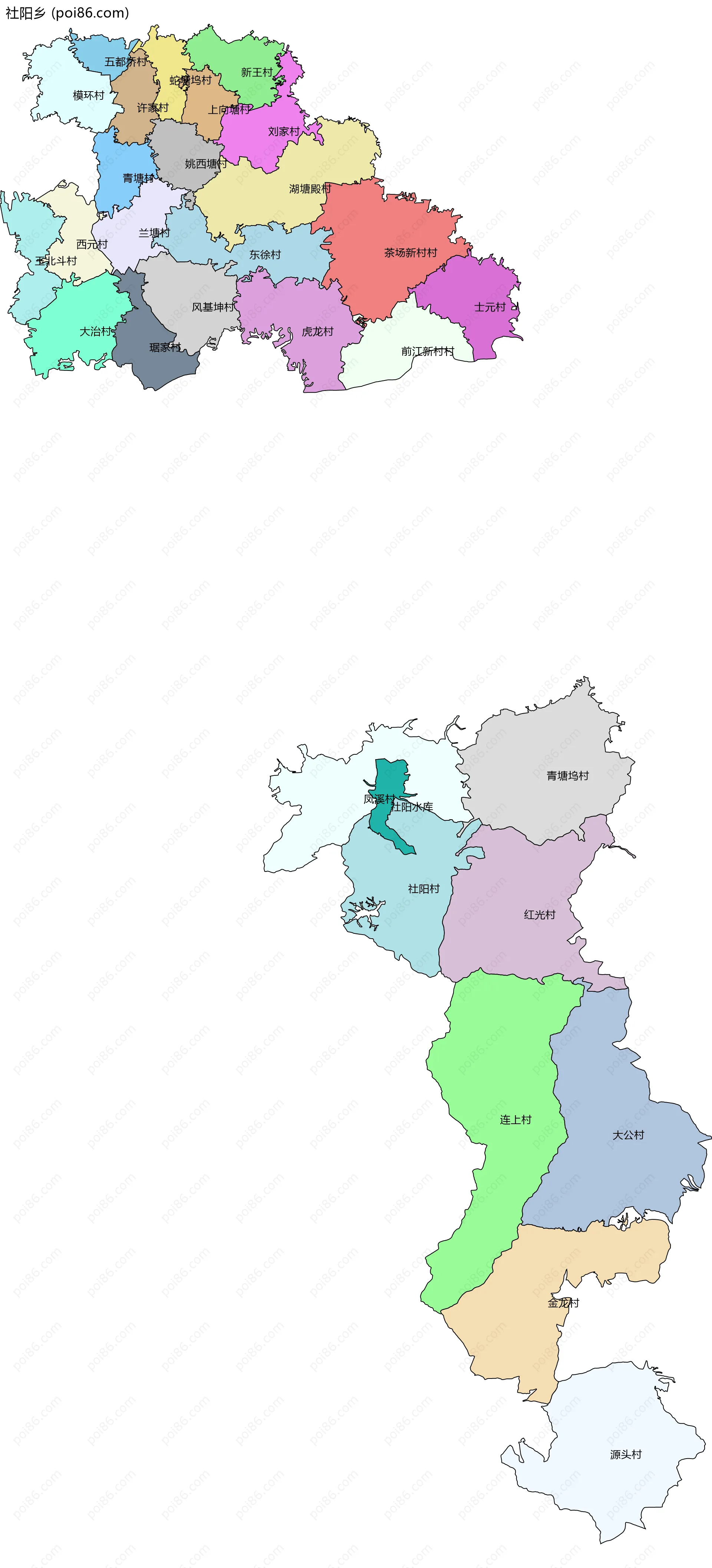 社阳乡边界地图(五级行政区划)