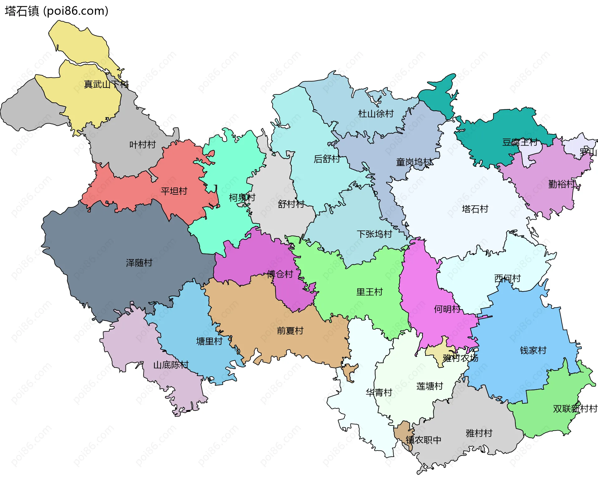 塔石镇边界地图(五级行政区划)