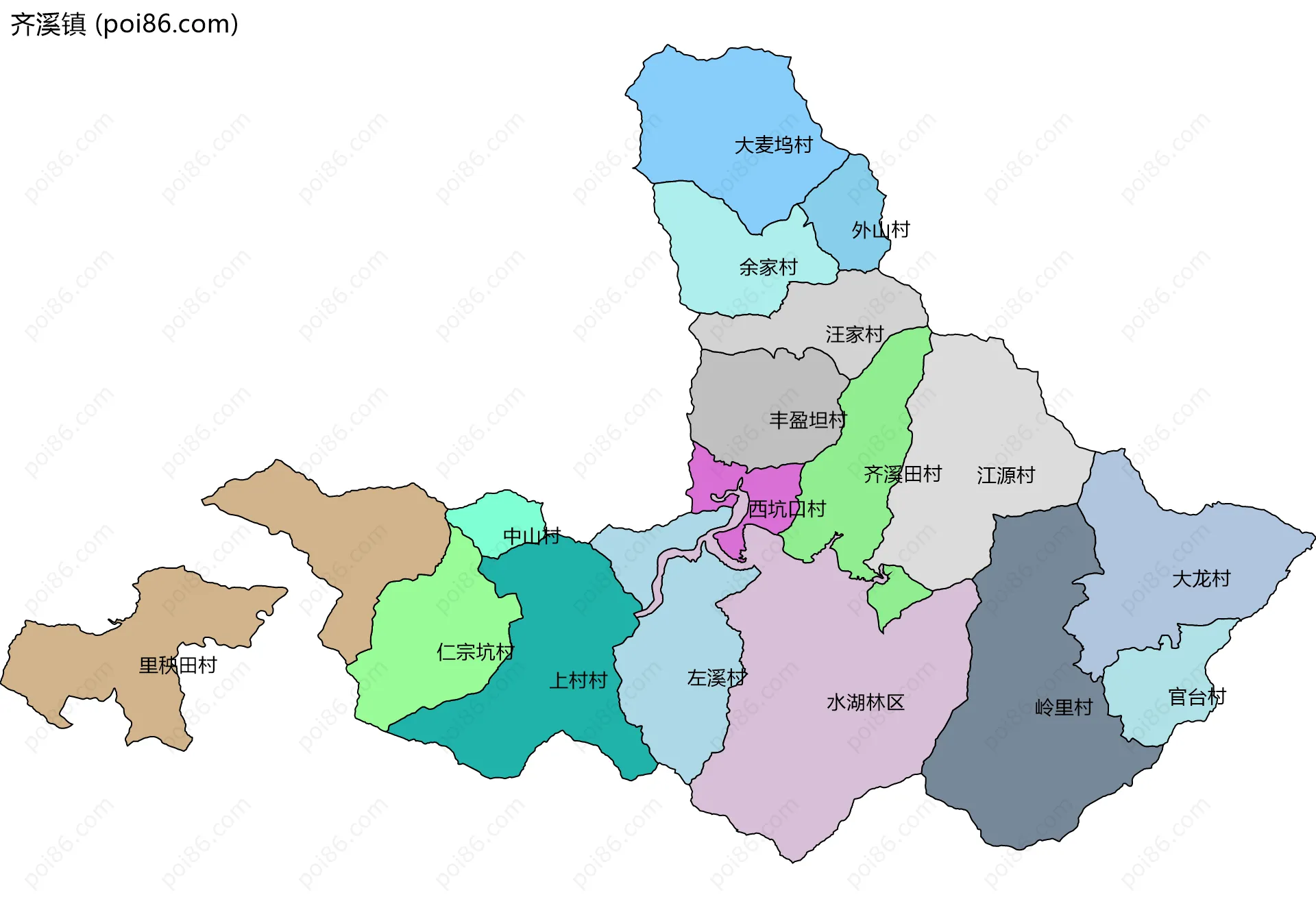 齐溪镇边界地图(五级行政区划)