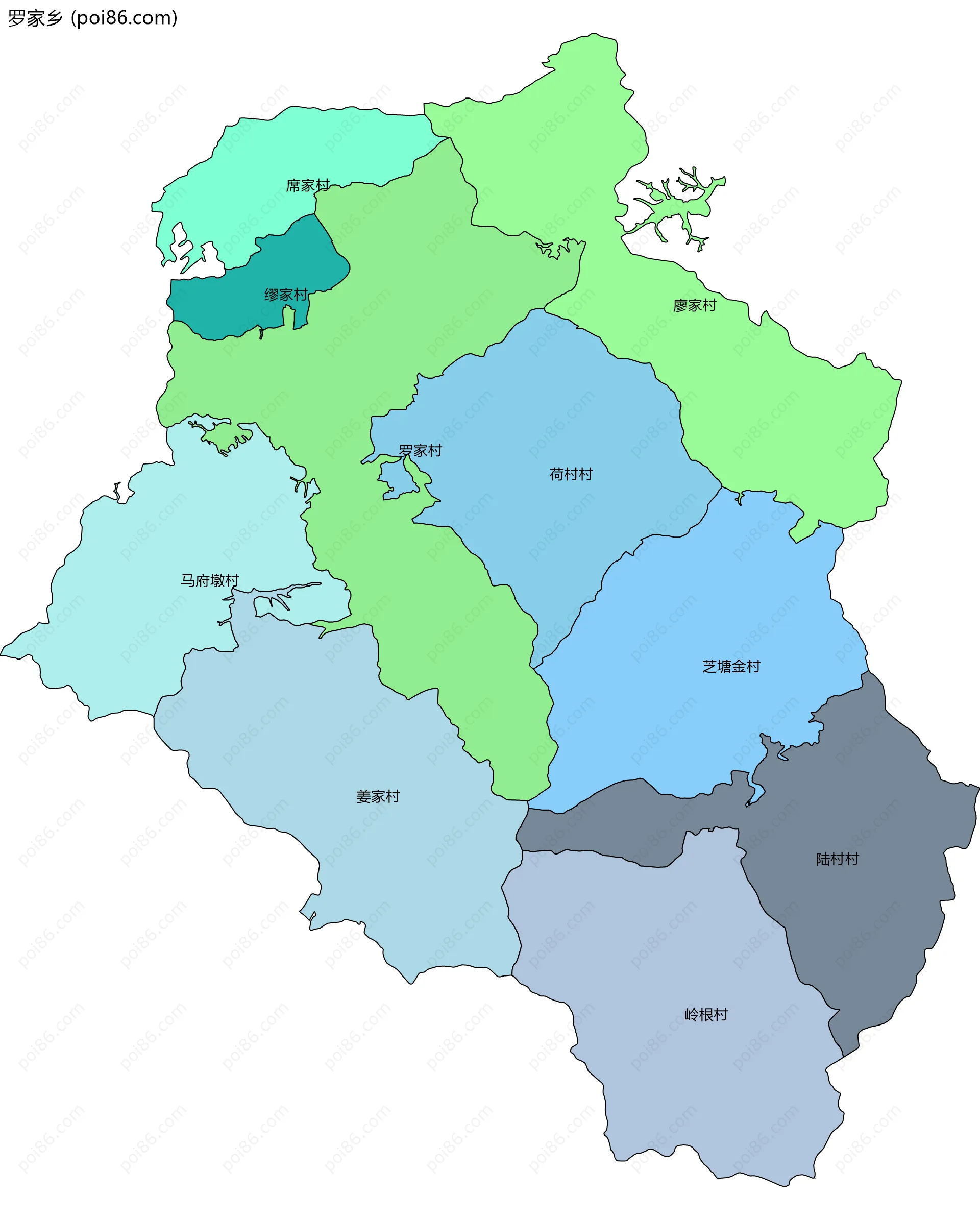 罗家乡边界地图(五级行政区划)