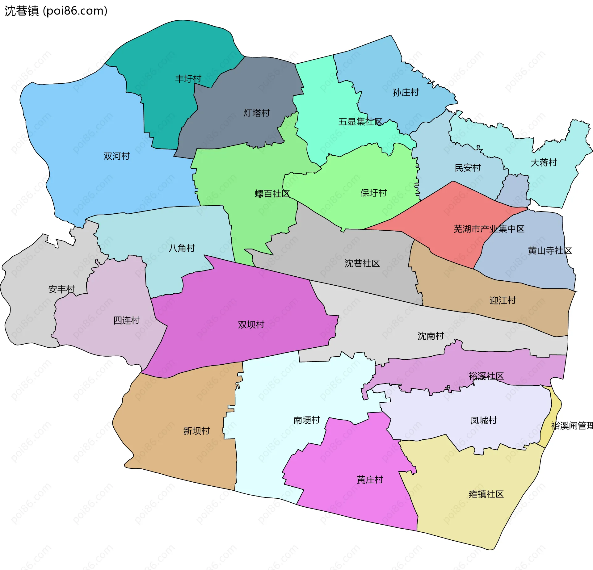 沈巷镇边界地图(五级行政区划)