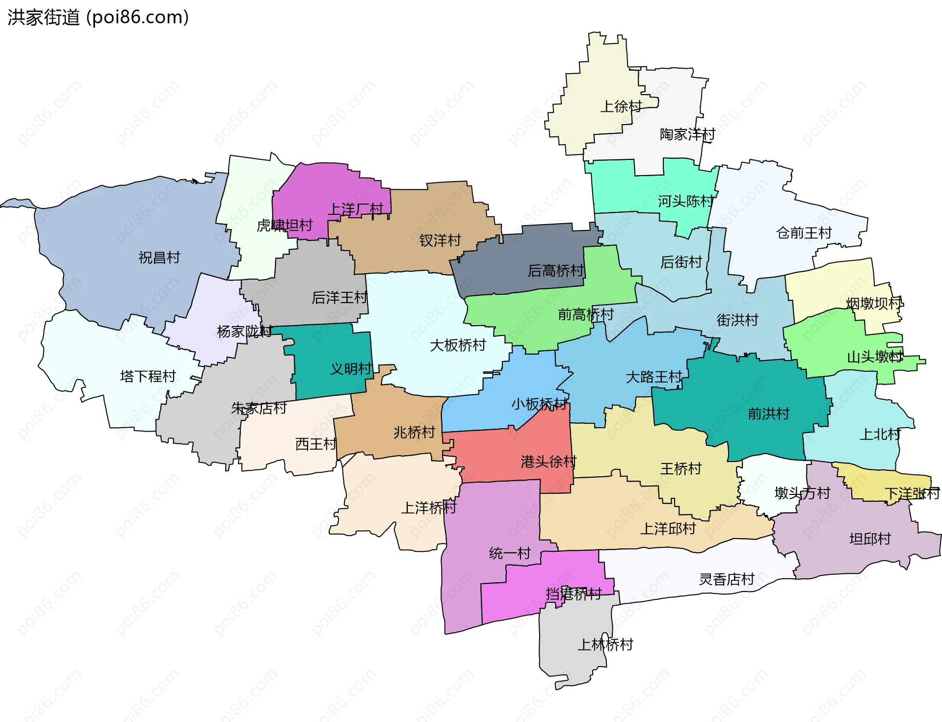 洪家街道边界地图(五级行政区划)