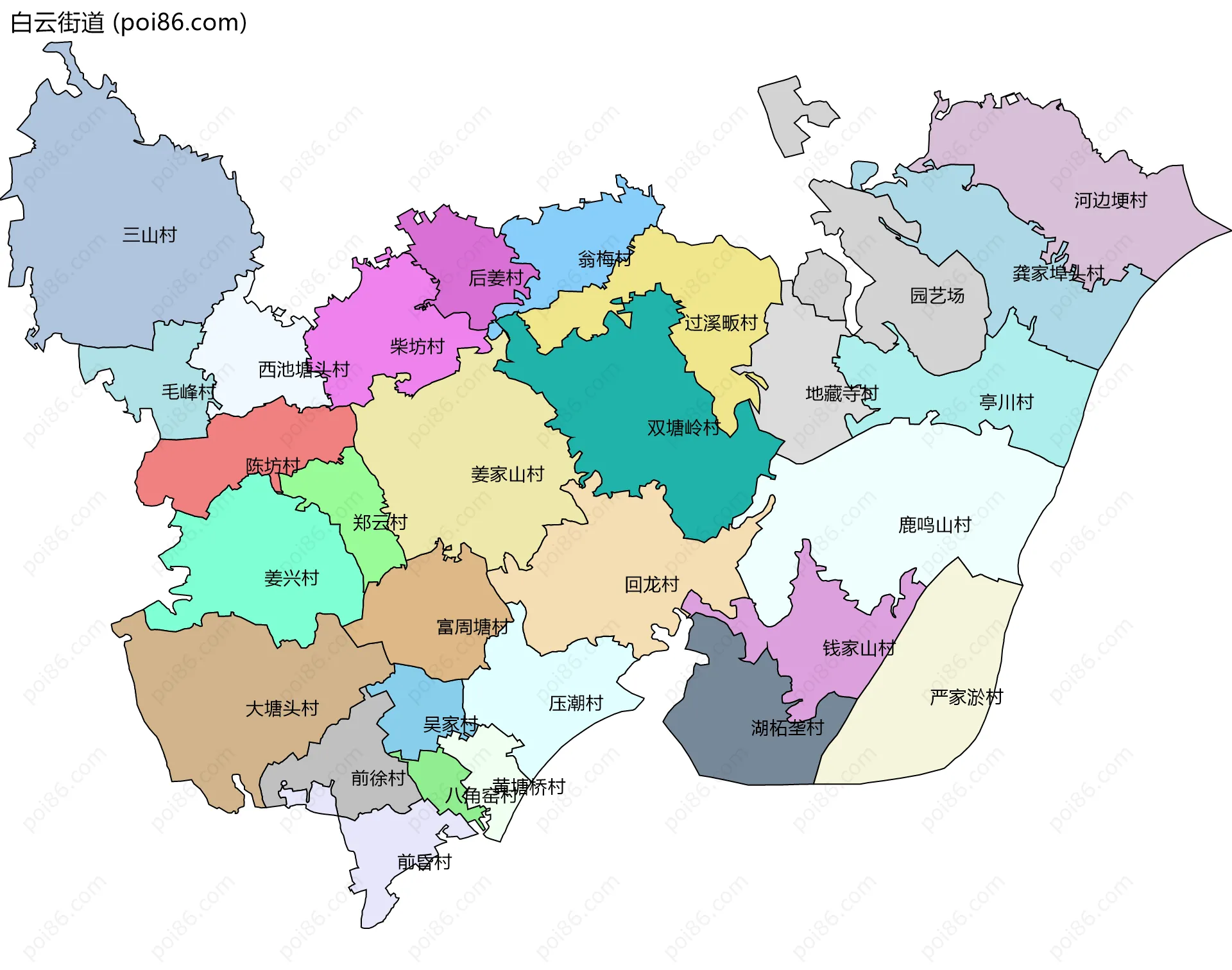 白云街道边界地图(五级行政区划)
