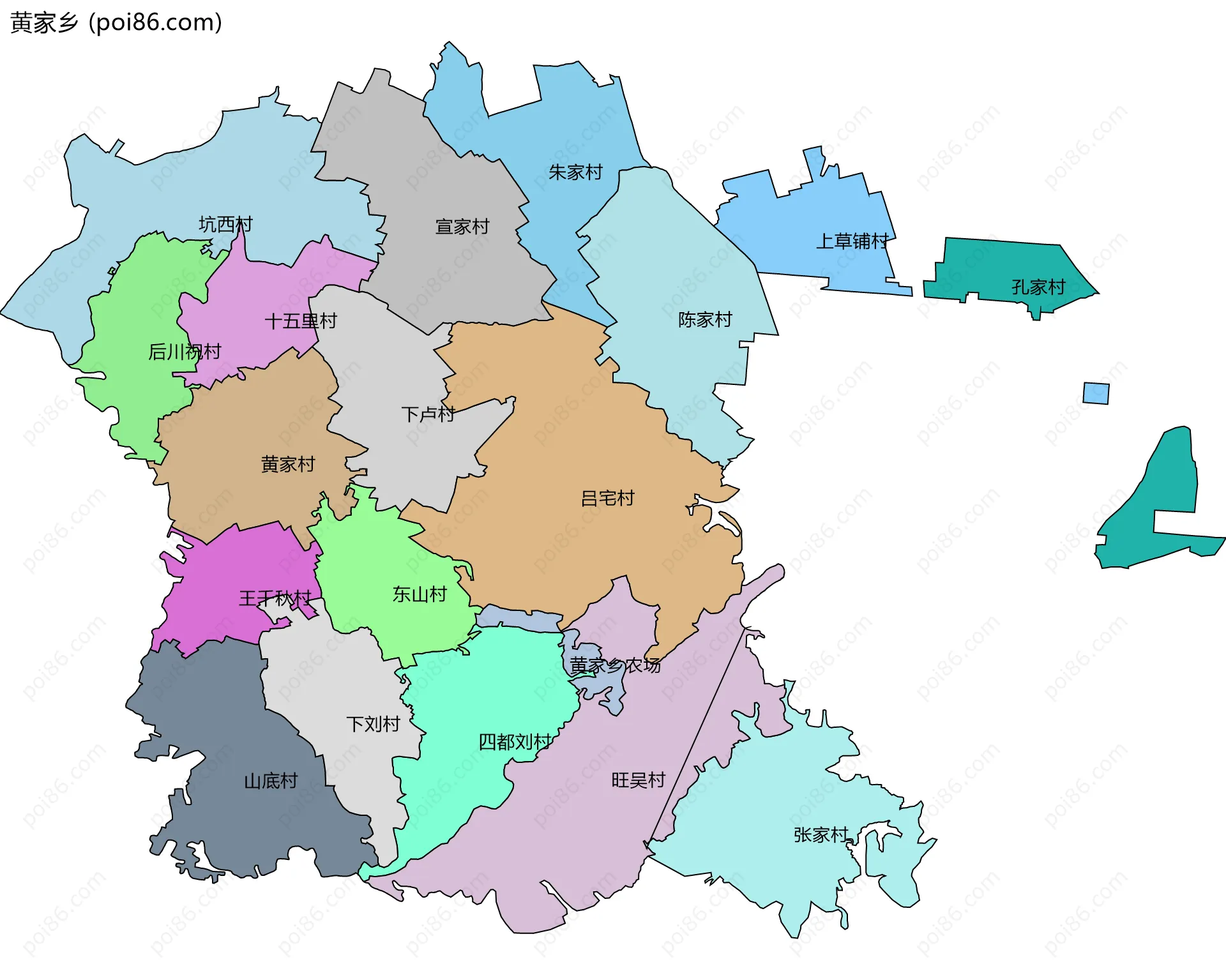 黄家乡边界地图(五级行政区划)